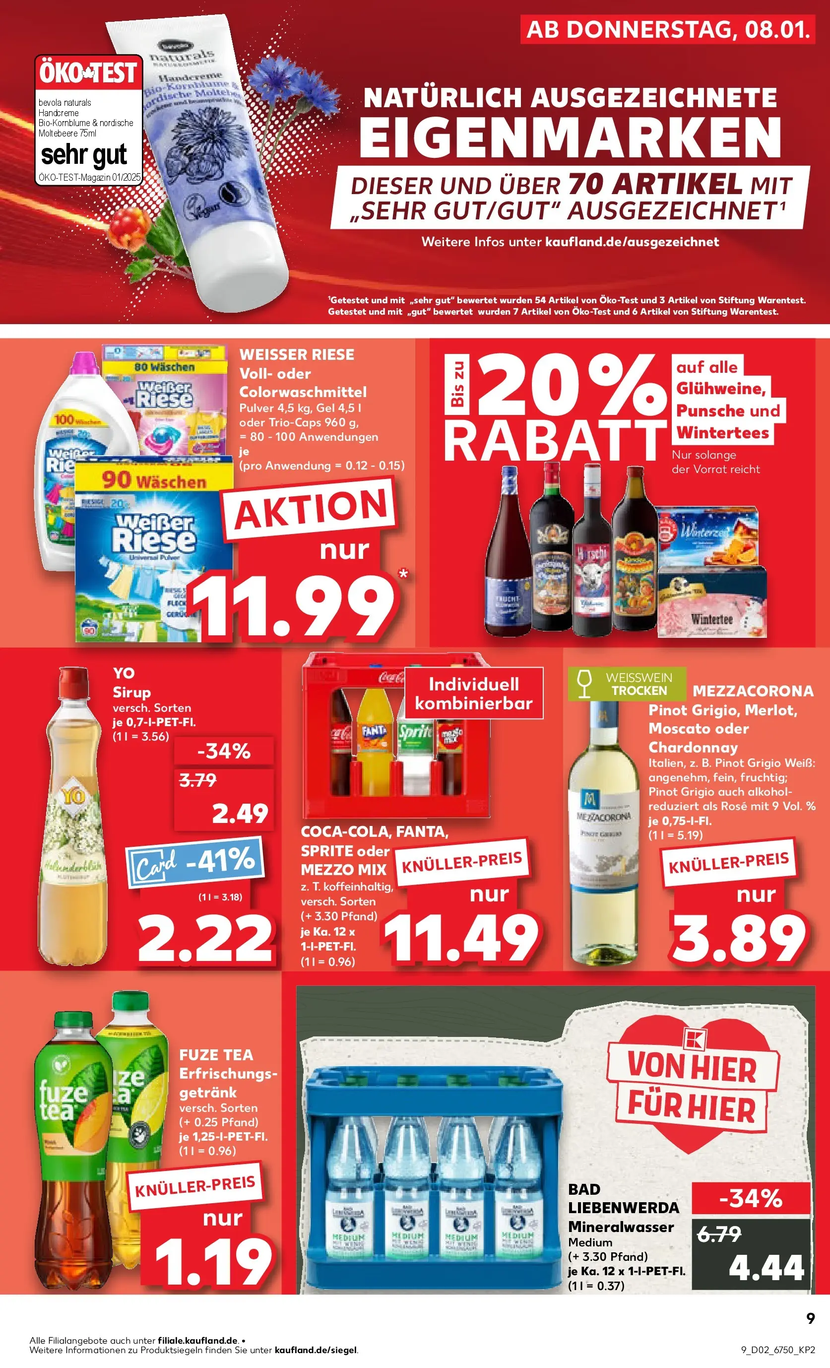 Prospekt Kaufland ab 08.01.2026 » Angebote Online zum Blättern | Seite: 9 | Produkte: Fuze tea, Sprite, Weißwein, Handcreme