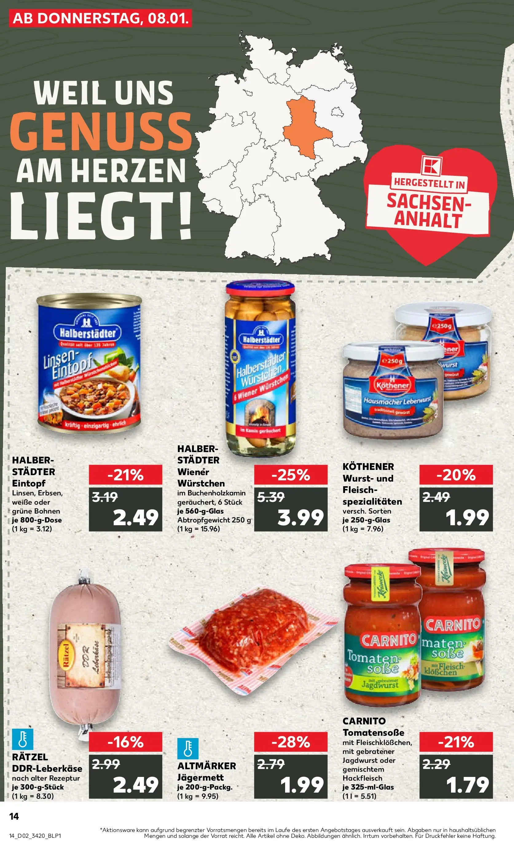 Prospekt Kaufland ab 08.01.2026 » Angebote Online zum Blättern | Seite: 14 | Produkte: Wiener wurstchen, Wurst, Fleisch, Hackfleisch