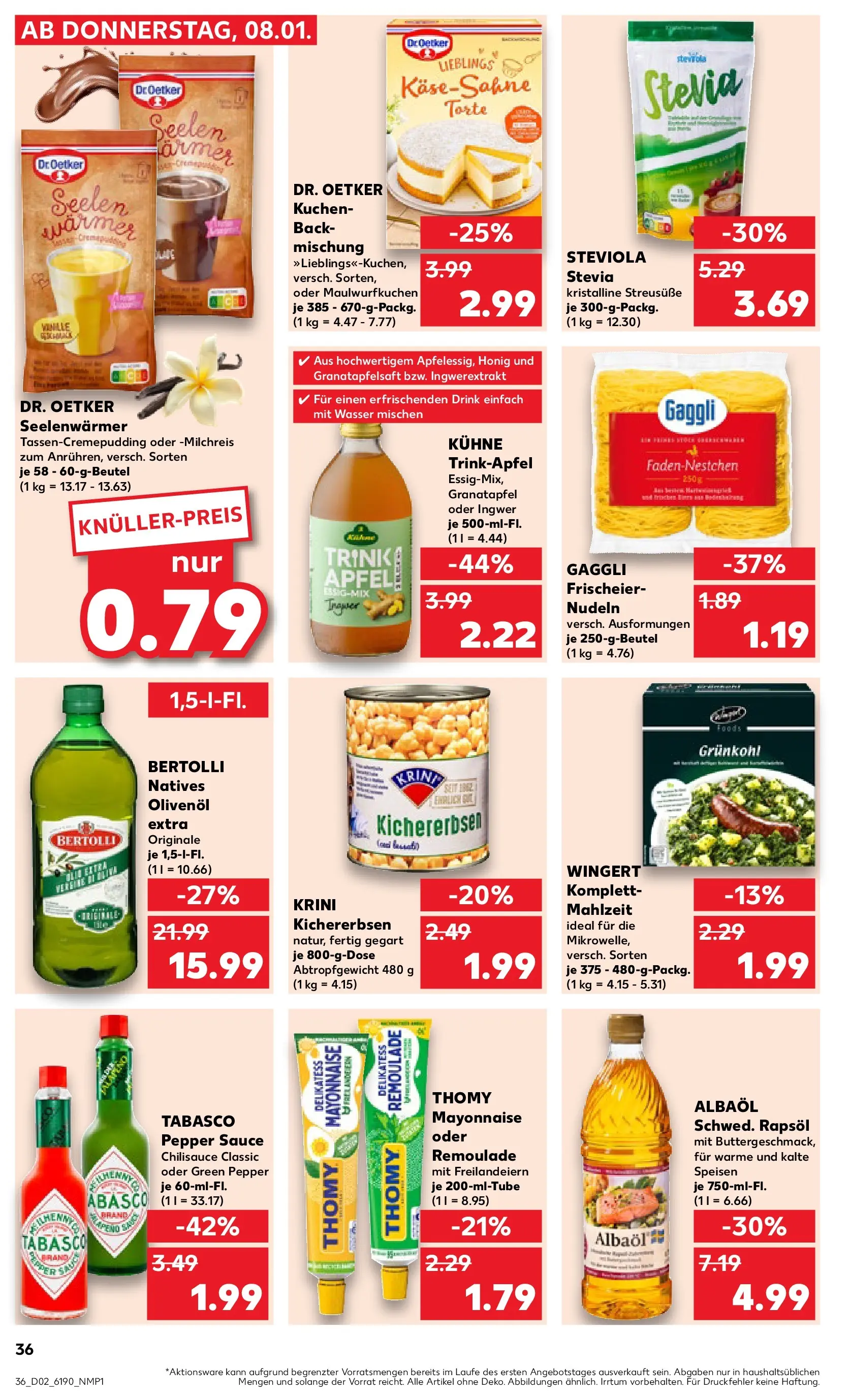 Prospekt Kaufland ab 08.01.2026 » Angebote Online zum Blättern | Seite: 36 | Produkte: Rapsöl, Olivenol, Wasser, Kuchen