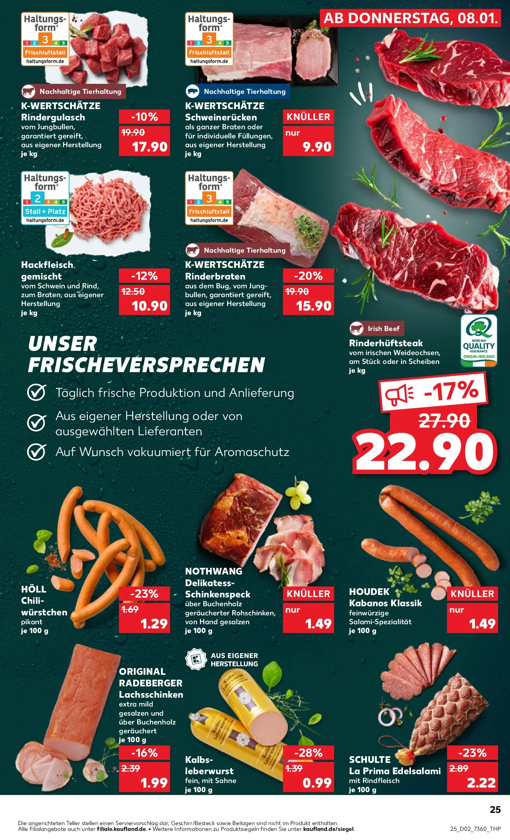 Prospekt Kaufland ab 08.01.2026 » Angebote Online zum Blättern | Seite: 25 | Produkte: Schweinerucken, Salami, Rindfleisch, Steak
