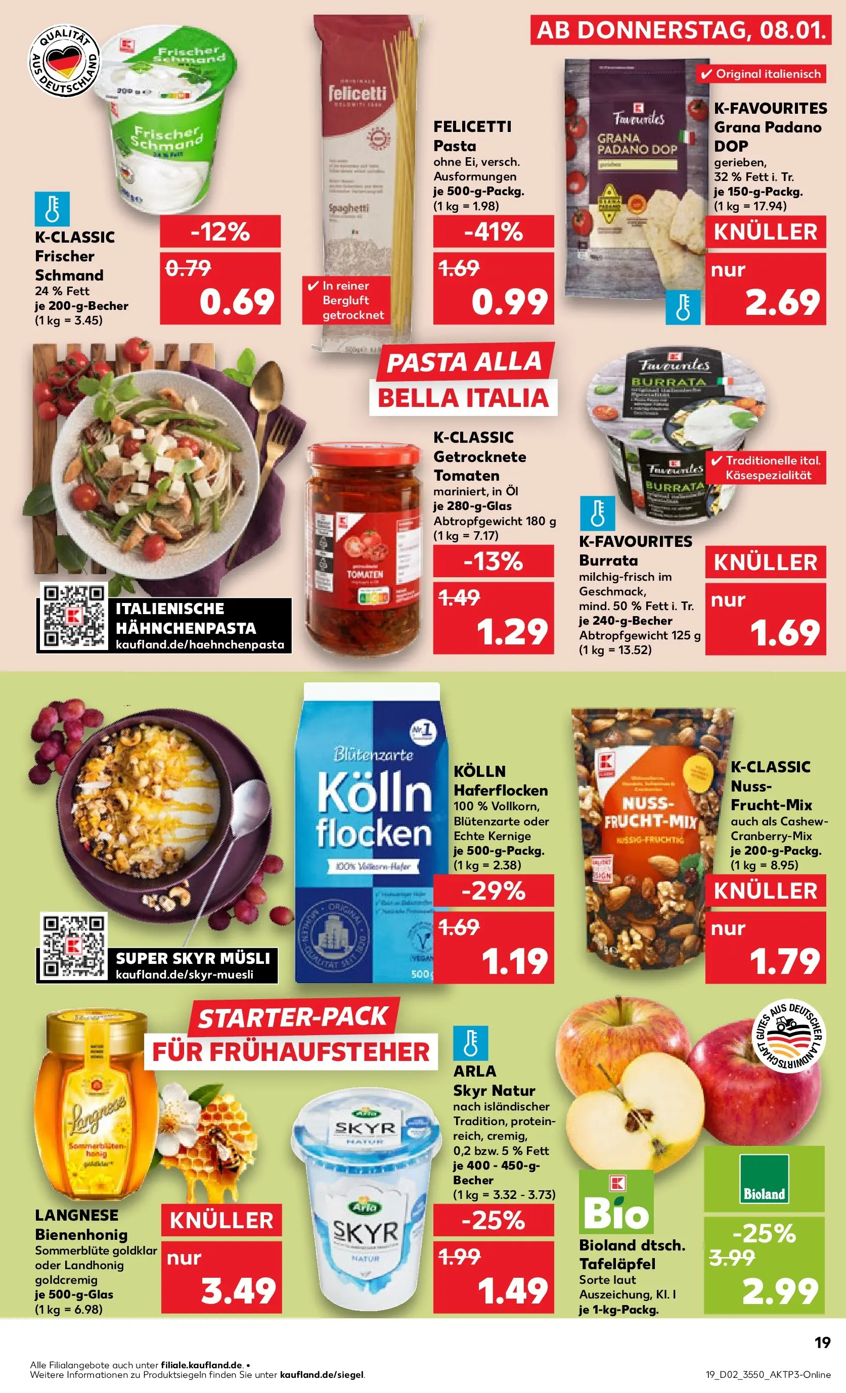 Prospekt Kaufland ab 08.01.2026 » Angebote Online zum Blättern | Seite: 19 | Produkte: Langnese, Öl, Skyr, Pasta