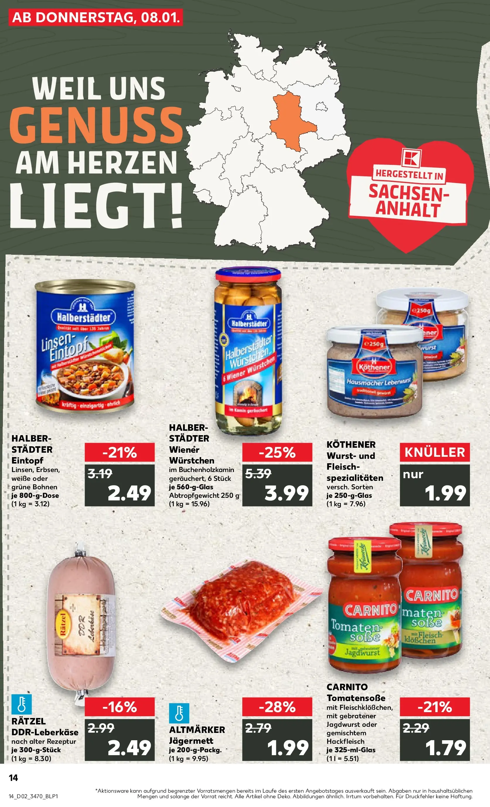 Prospekt Kaufland ab 08.01.2026 » Angebote Online zum Blättern | Seite: 14 | Produkte: Tomaten, Soße, Wurst, Fleisch