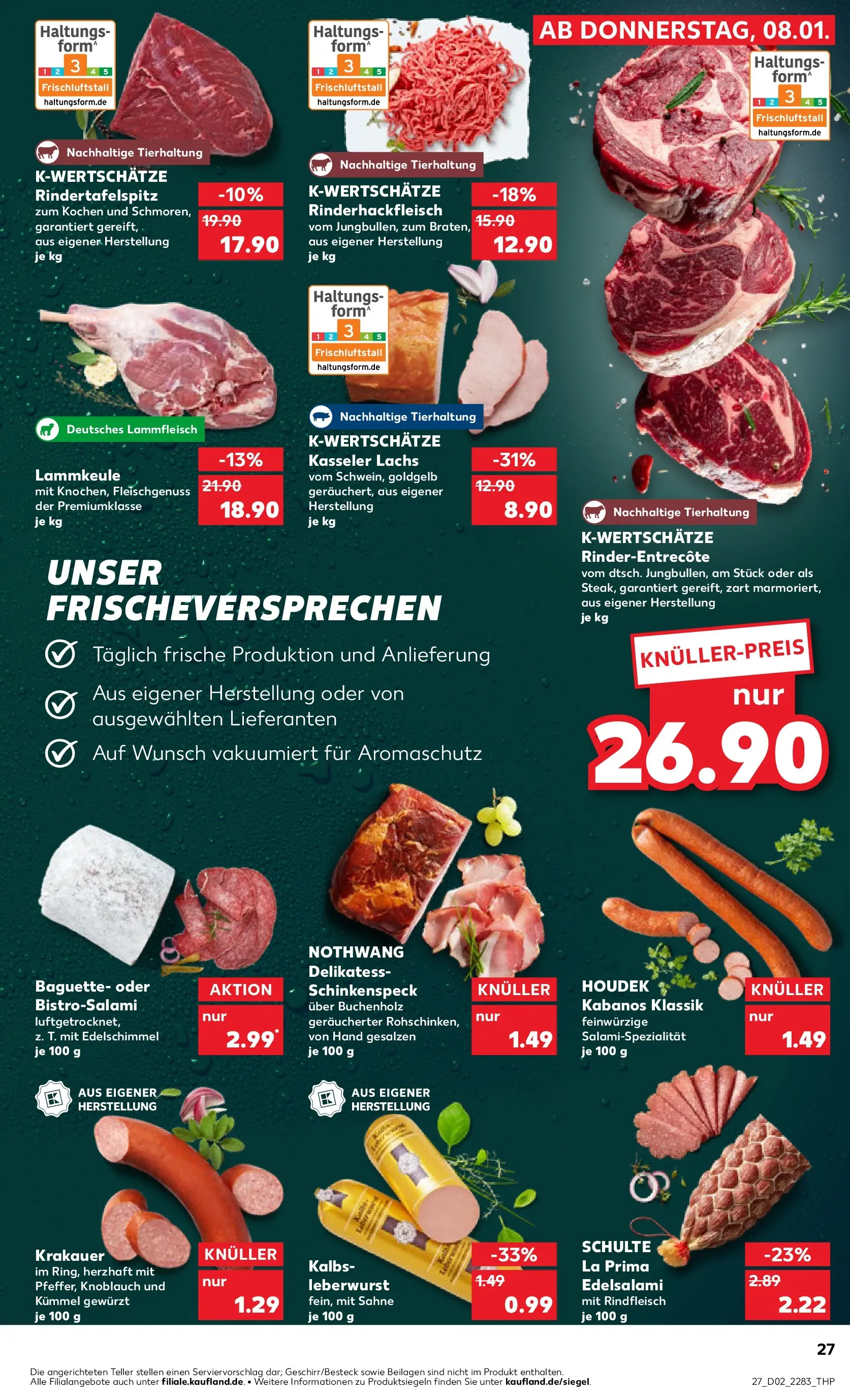 Prospekt Kaufland ab 08.01.2026 » Angebote Online zum Blättern | Seite: 27 | Produkte: Lammkeule, Baguette, Lachs, Sahne