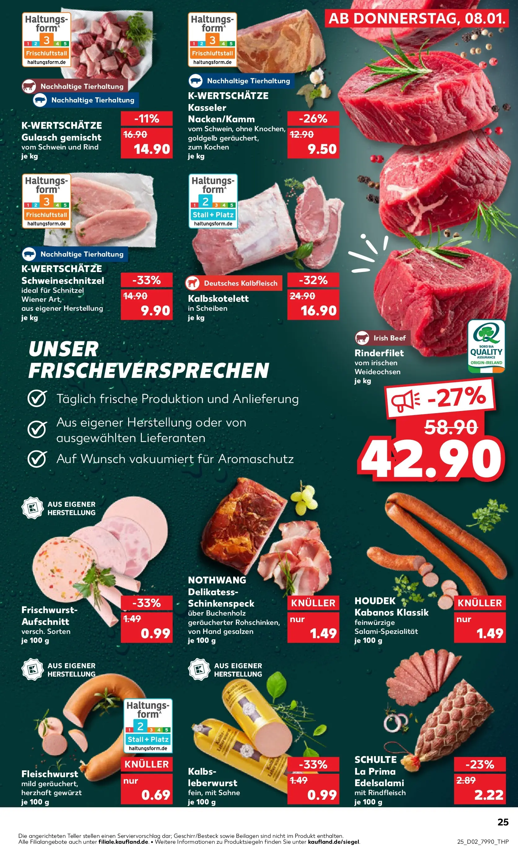Prospekt Kaufland ab 08.01.2026 » Angebote Online zum Blättern | Seite: 25 | Produkte: Schnitzel, Gulasch, Salami, Sahne