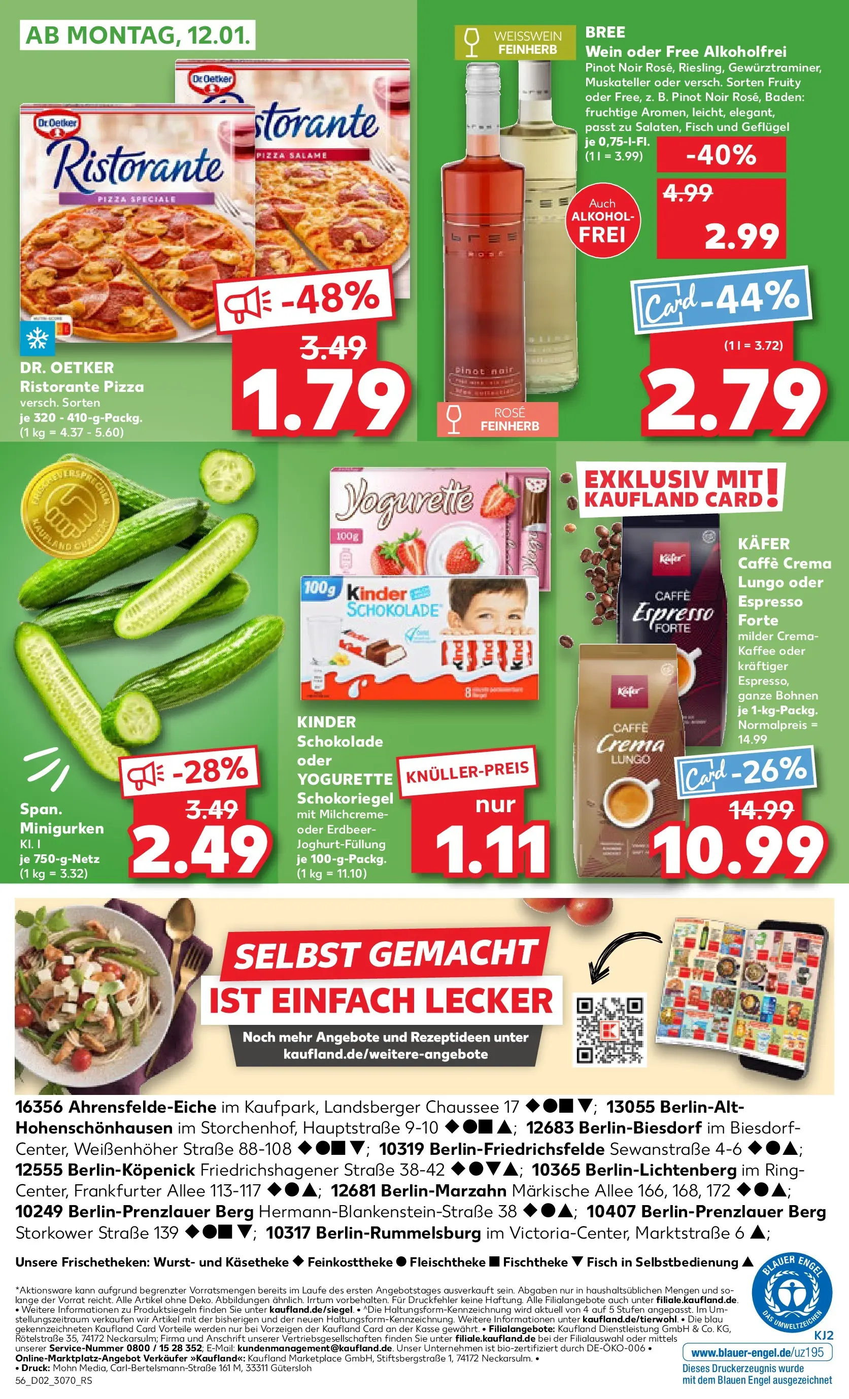 Prospekt Kaufland ab 08.01.2026 » Angebote Online zum Blättern | Seite: 56 | Produkte: Kinder schokolade, Yogurette, Bree, Wein