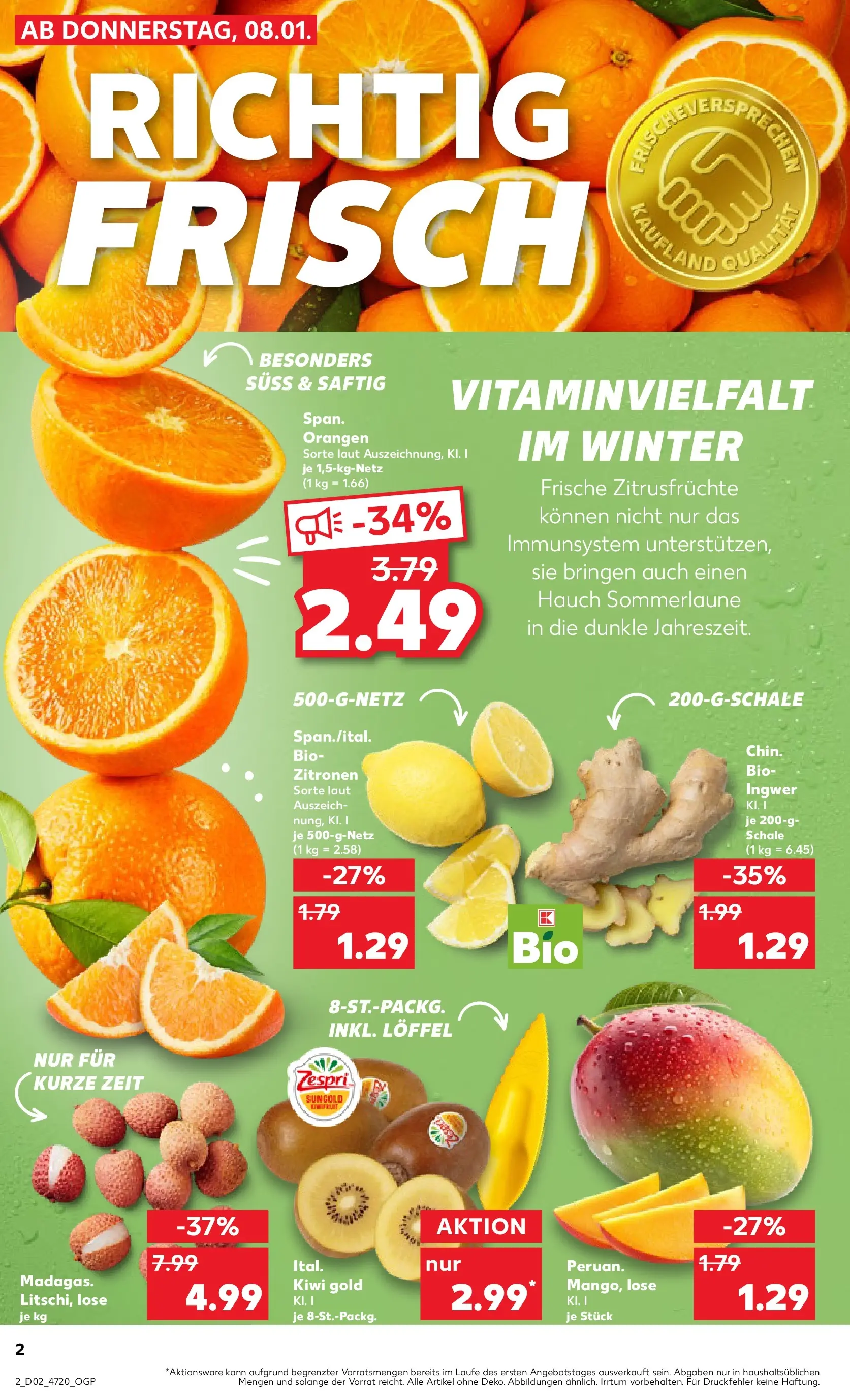 Prospekt Kaufland ab 08.01.2026 » Angebote und Werbung Online | Seite: 2 | Produkte: Orangen, Kiwi, Zitronen Prospekt Kaufland ab 08.01.2026 » Angebote Online zum Blättern | Seite: 2 | Produkte: Orangen, Kiwi, Zitronen
