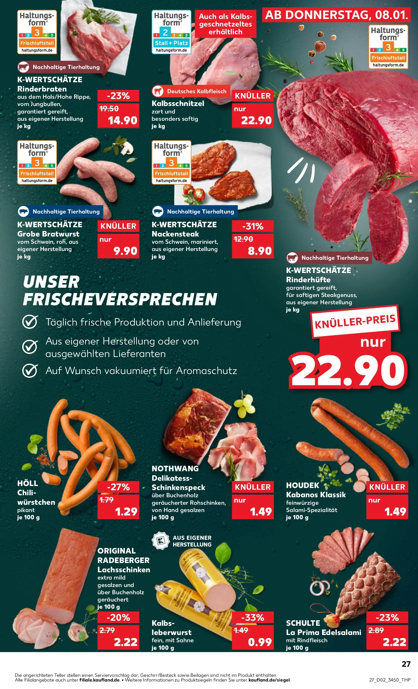 Prospekt Kaufland ab 08.01.2026 » Angebote Online zum Blättern | Seite: 27 | Produkte: Rinderbraten, Bratwurst, Chili, Sahne