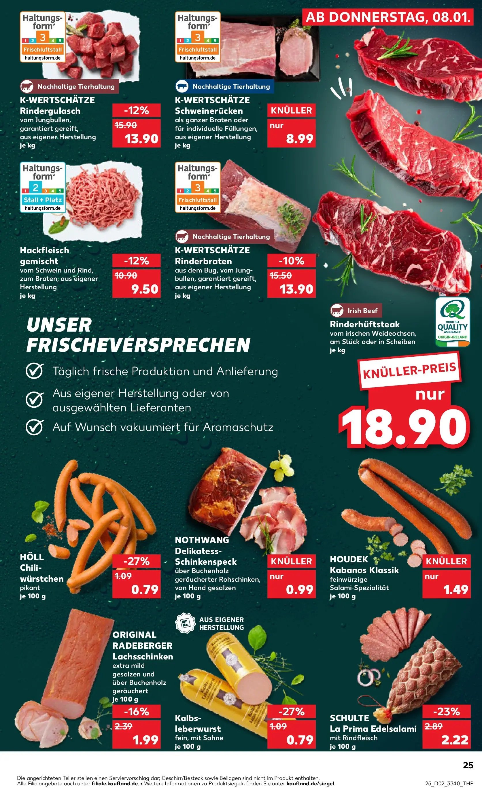Prospekt Kaufland ab 08.01.2026 » Angebote Online zum Blättern | Seite: 25 | Produkte: Rindergulasch, Schweinerucken, Salami, Rindfleisch