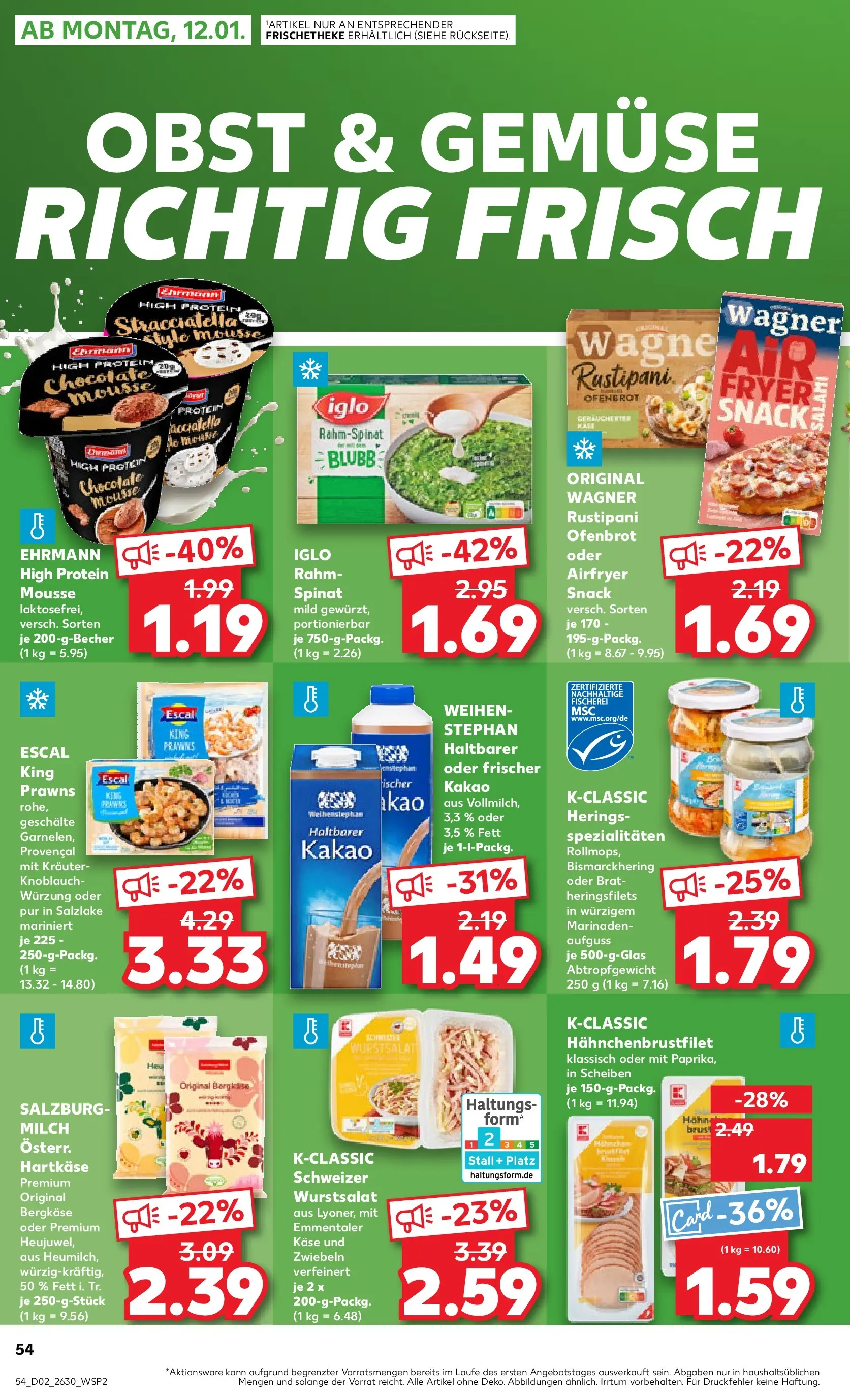 Prospekt Kaufland ab 08.01.2026 » Angebote Online zum Blättern | Seite: 54 | Produkte: Milch, Käse, Iglo, Gemüse