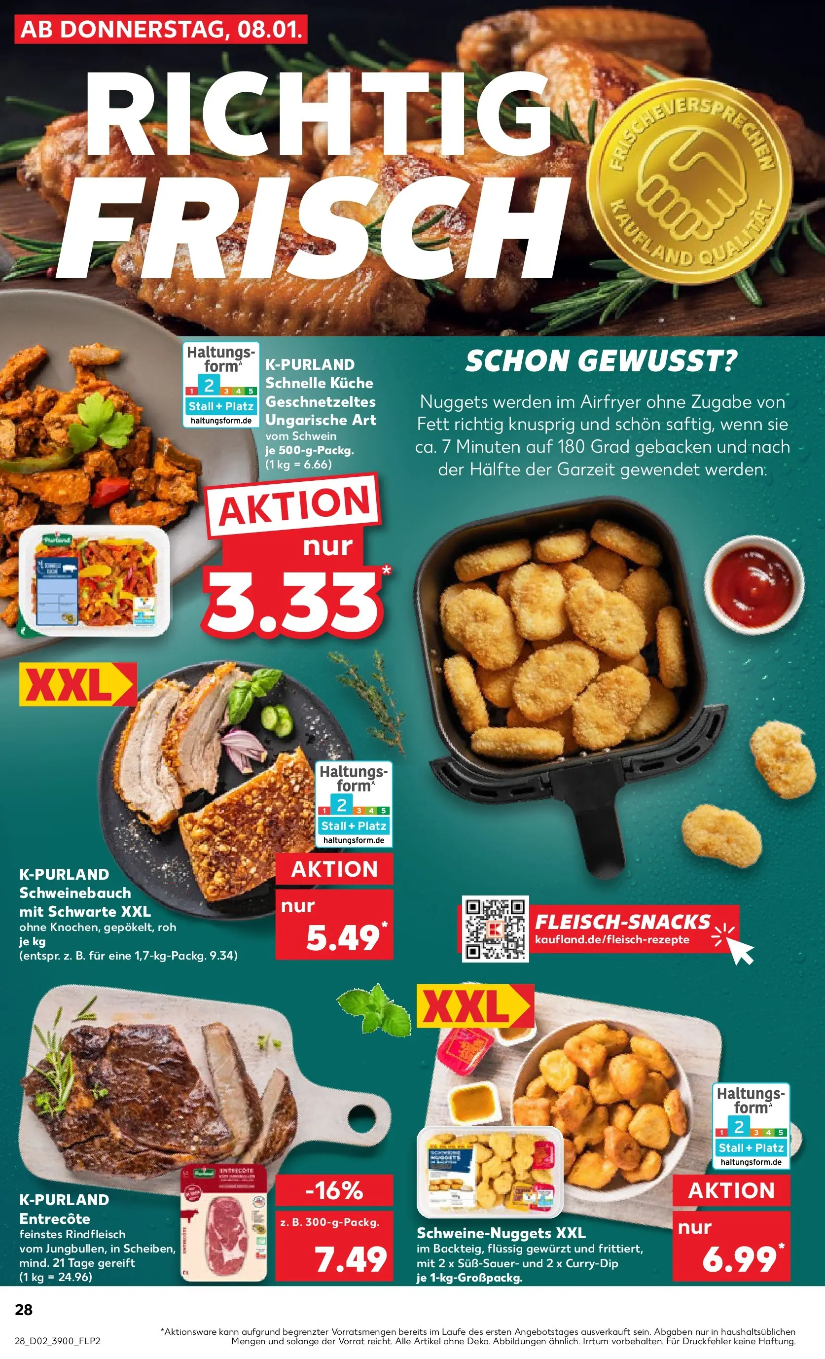 Prospekt Kaufland ab 08.01.2026 » Angebote Online zum Blättern | Seite: 28 | Produkte: Schweinebauch, Küche, Rindfleisch, Steak