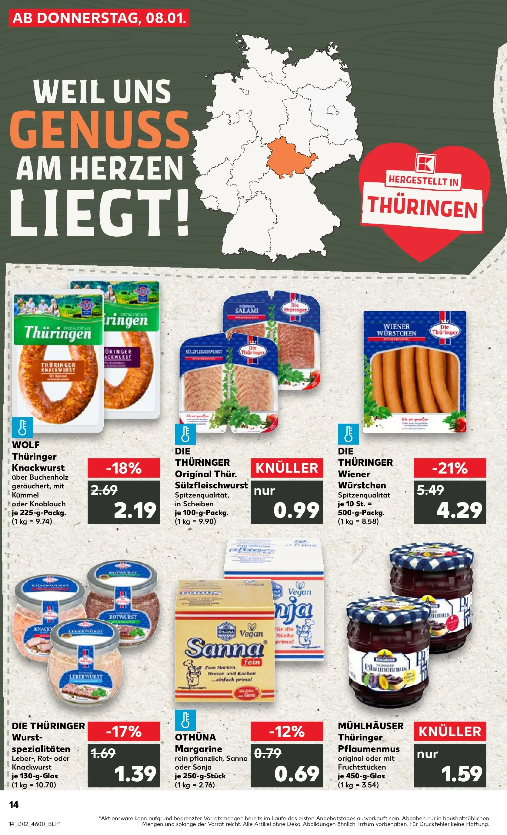 Prospekt Kaufland ab 08.01.2026 » Angebote Online zum Blättern | Seite: 14 | Produkte: Margarine, Wiener wurstchen, Knoblauch, Salami