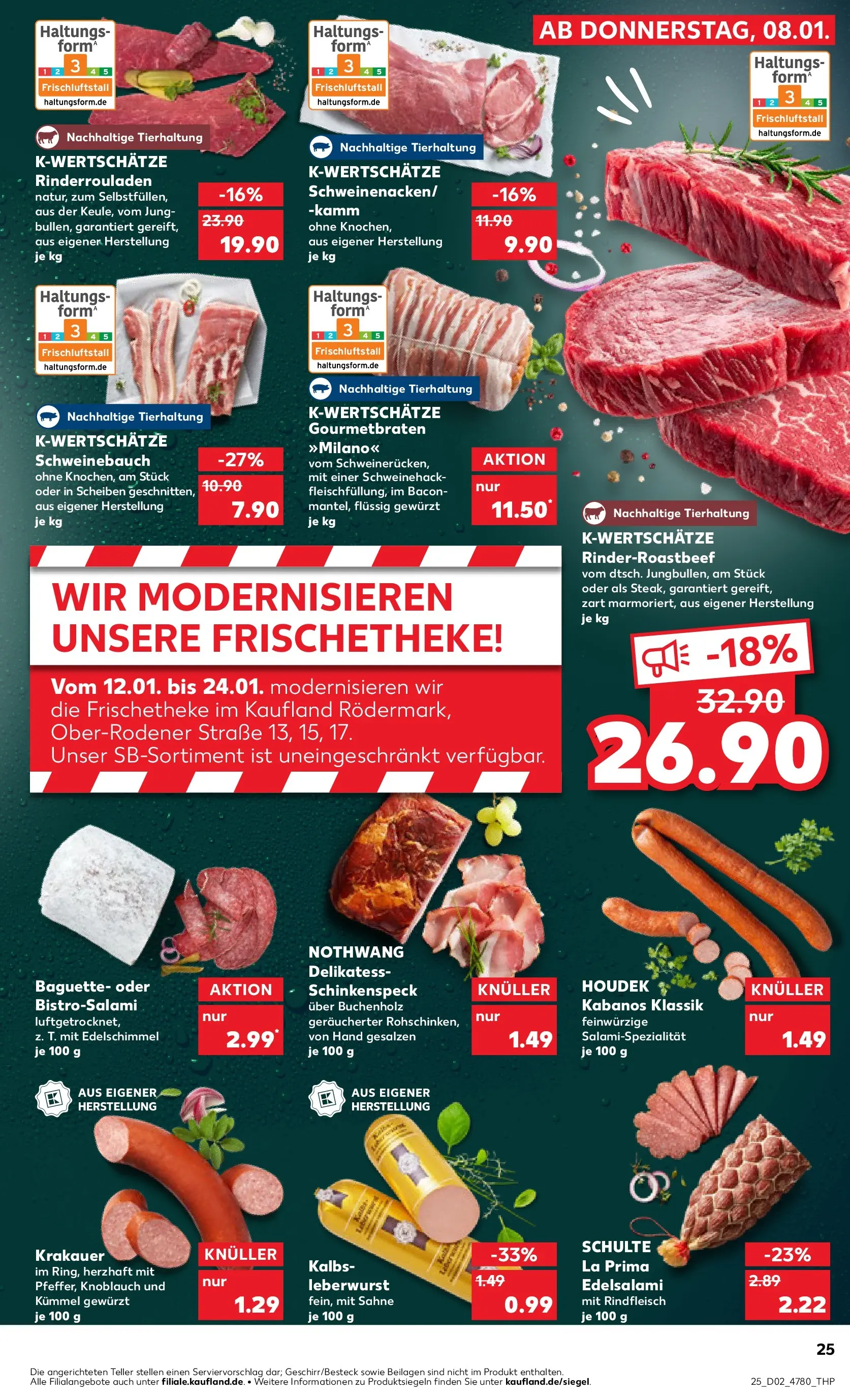 Prospekt Kaufland ab 08.01.2026 » Angebote Online zum Blättern | Seite: 25 | Produkte: Rinderrouladen, Schweinebauch, Baguette, Salami