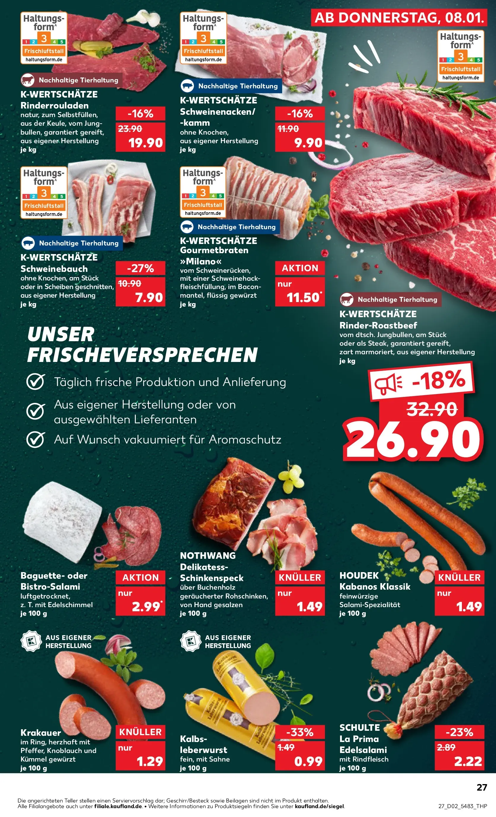 Prospekt Kaufland ab 08.01.2026 » Angebote und Werbung Online | Seite: 27 | Produkte: Rinderrouladen, Baguette, Knoblauch, Salami Prospekt Kaufland ab 08.01.2026 » Angebote Online zum Blättern | Seite: 27 | Produkte: Rinderrouladen, Baguette, Knoblauch, Salami