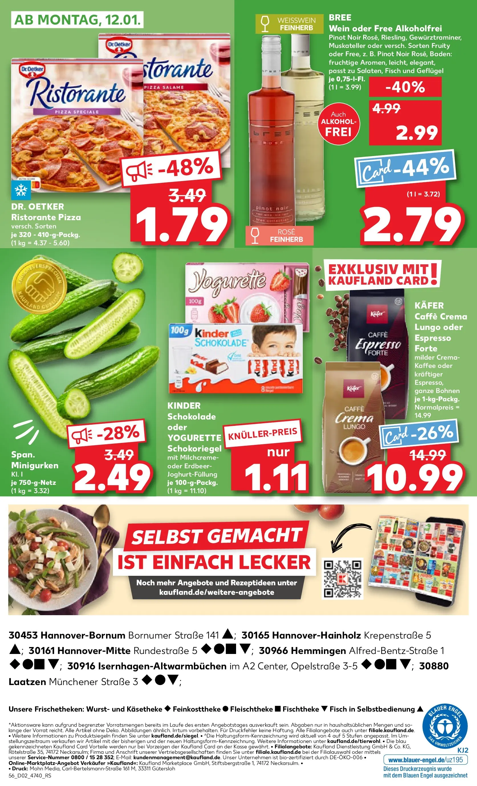 Prospekt Kaufland ab 08.01.2026 » Angebote und Werbung Online | Seite: 56 | Produkte: Kinder schokolade, Kaffee, Pizza, Wein Prospekt Kaufland ab 08.01.2026 » Angebote Online zum Blättern | Seite: 56 | Produkte: Kinder schokolade, Kaffee, Pizza, Wein