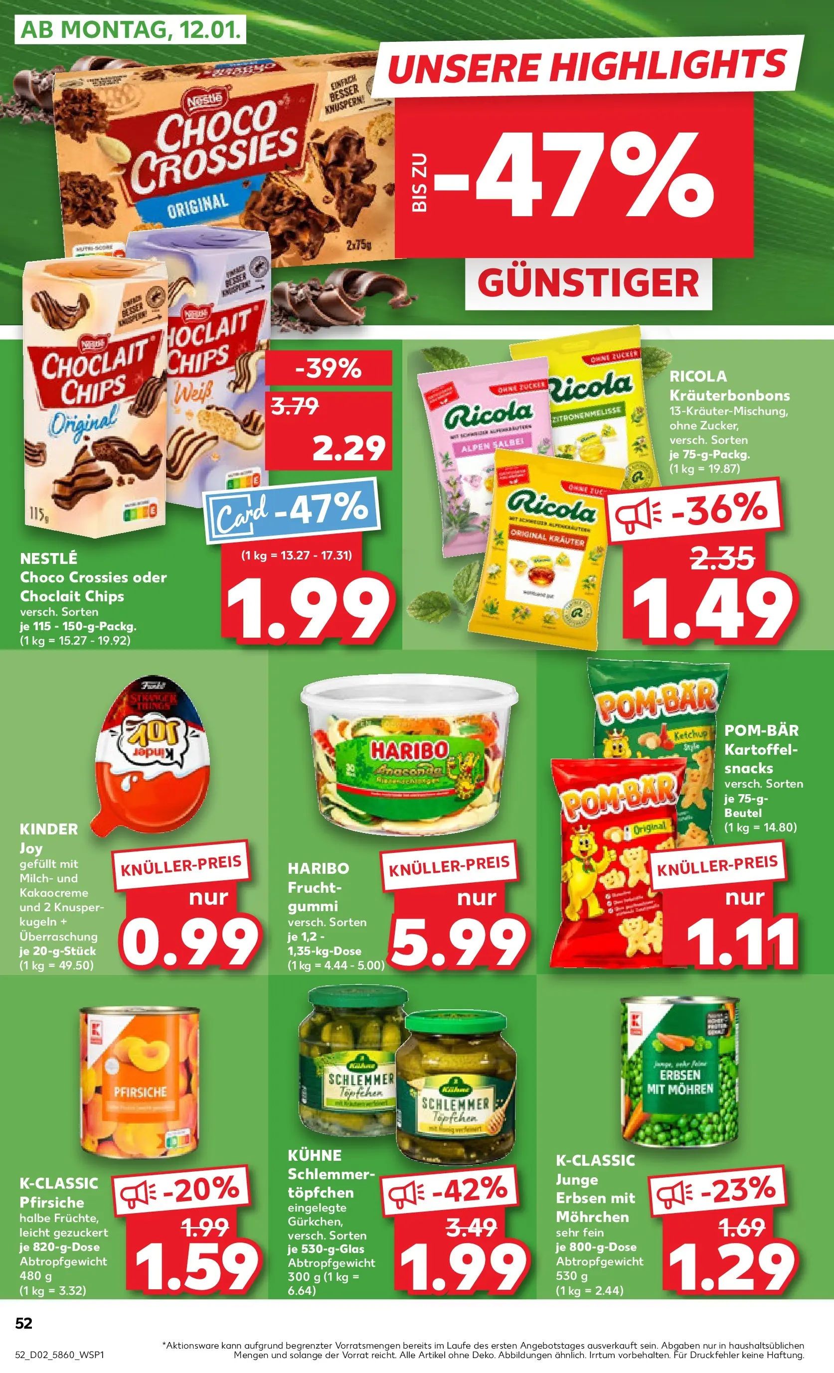 Prospekt Kaufland ab 08.01.2026 » Angebote Online zum Blättern | Seite: 52 | Produkte: Milch, Kinder joy, POM-BÄR, Zucker