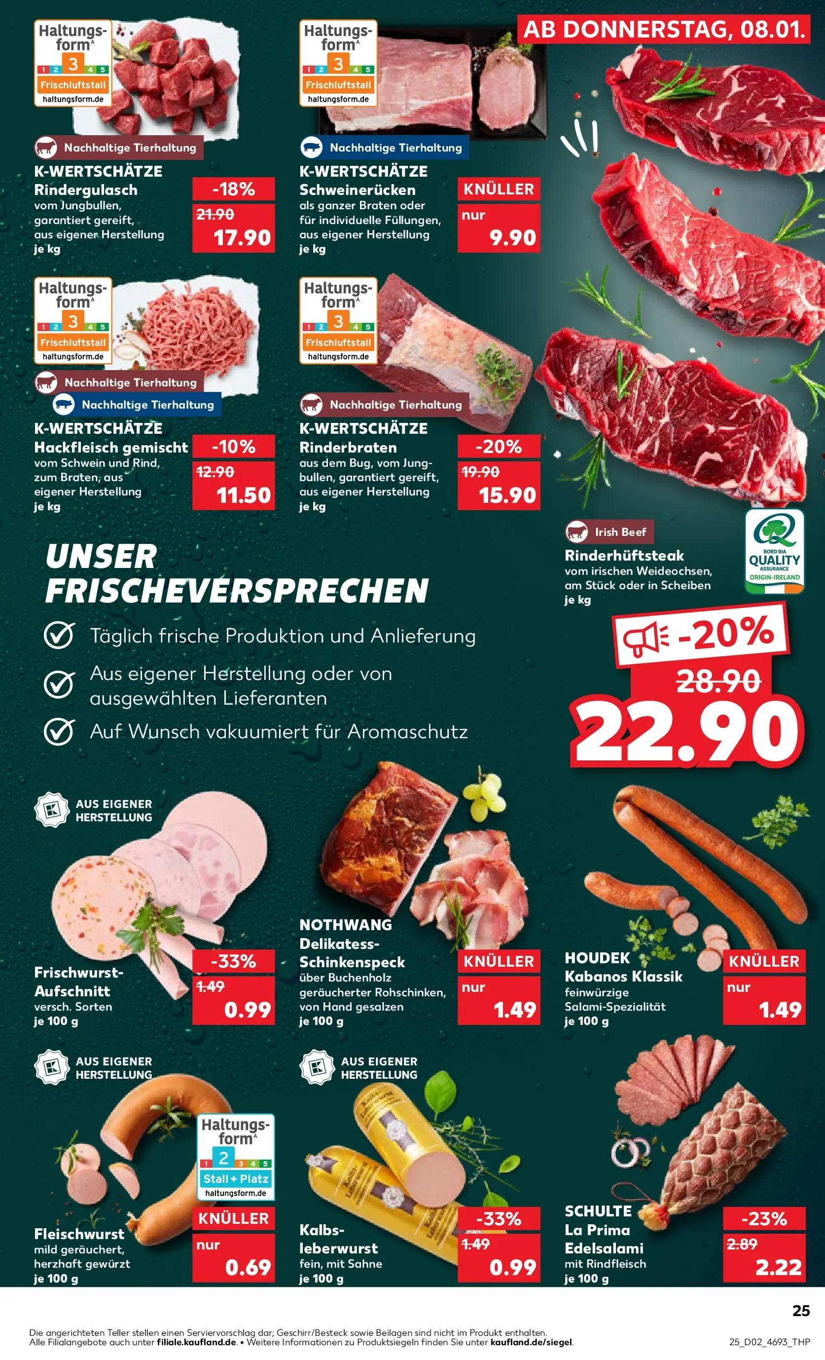 Prospekt Kaufland ab 08.01.2026 » Angebote Online zum Blättern | Seite: 25 | Produkte: Schweinerucken, Salami, Rindfleisch, Sahne