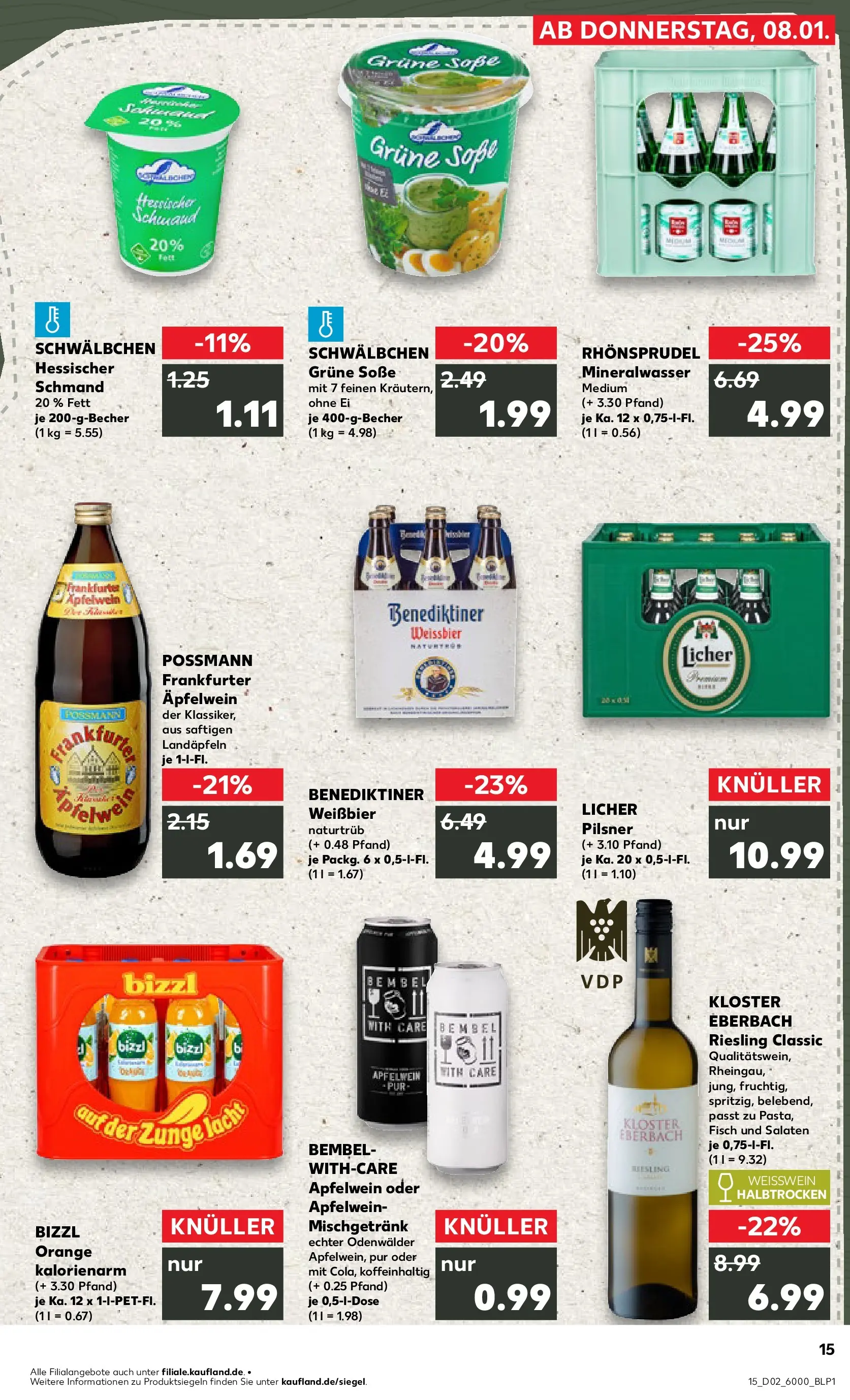 Prospekt Kaufland ab 08.01.2026 » Angebote Online zum Blättern | Seite: 15 | Produkte: Mineralwasser, Lachs, Soße, Rhonsprudel