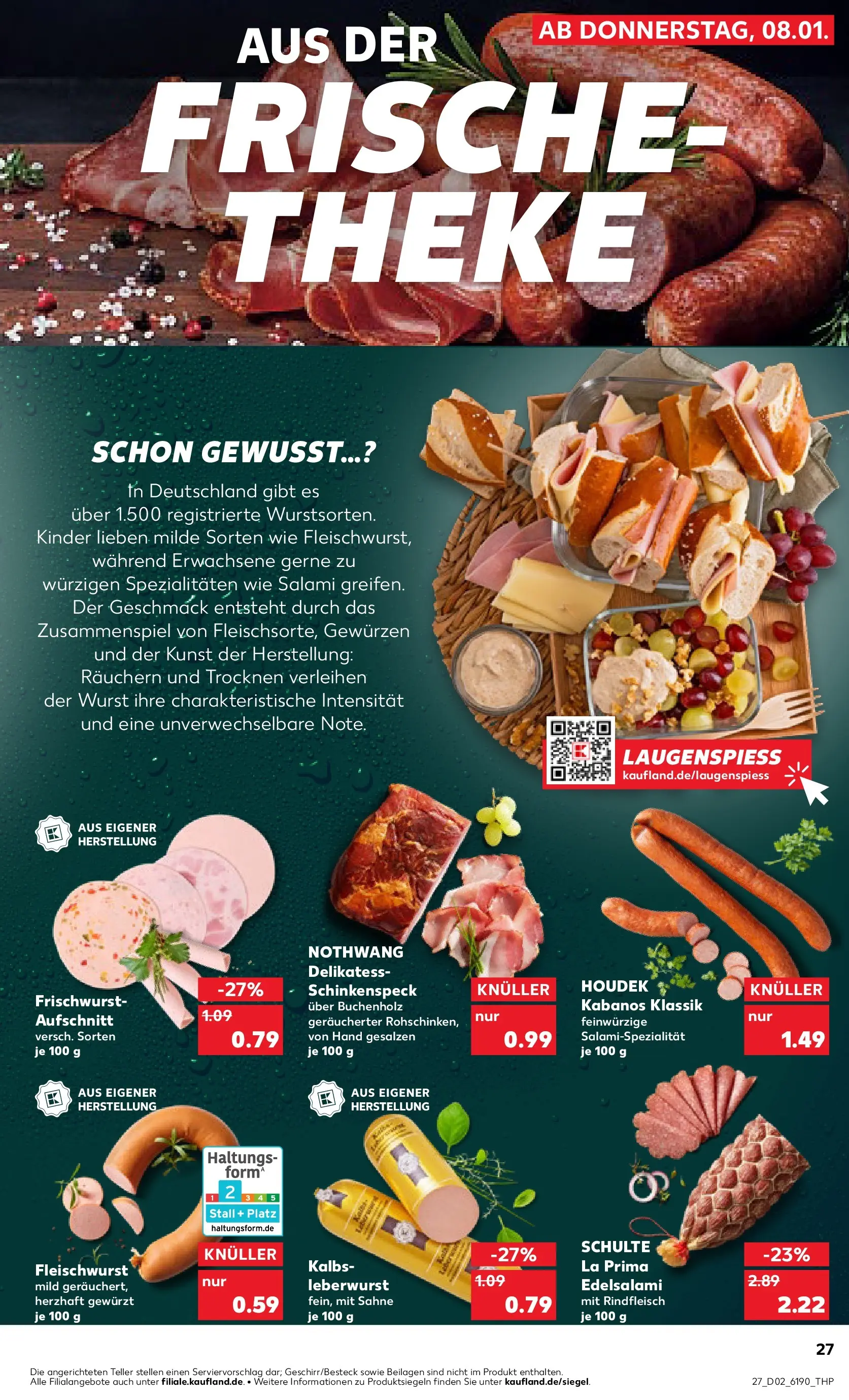 Prospekt Kaufland ab 08.01.2026 » Angebote Online zum Blättern | Seite: 27 | Produkte: Theke, Salami, Rindfleisch, Sahne