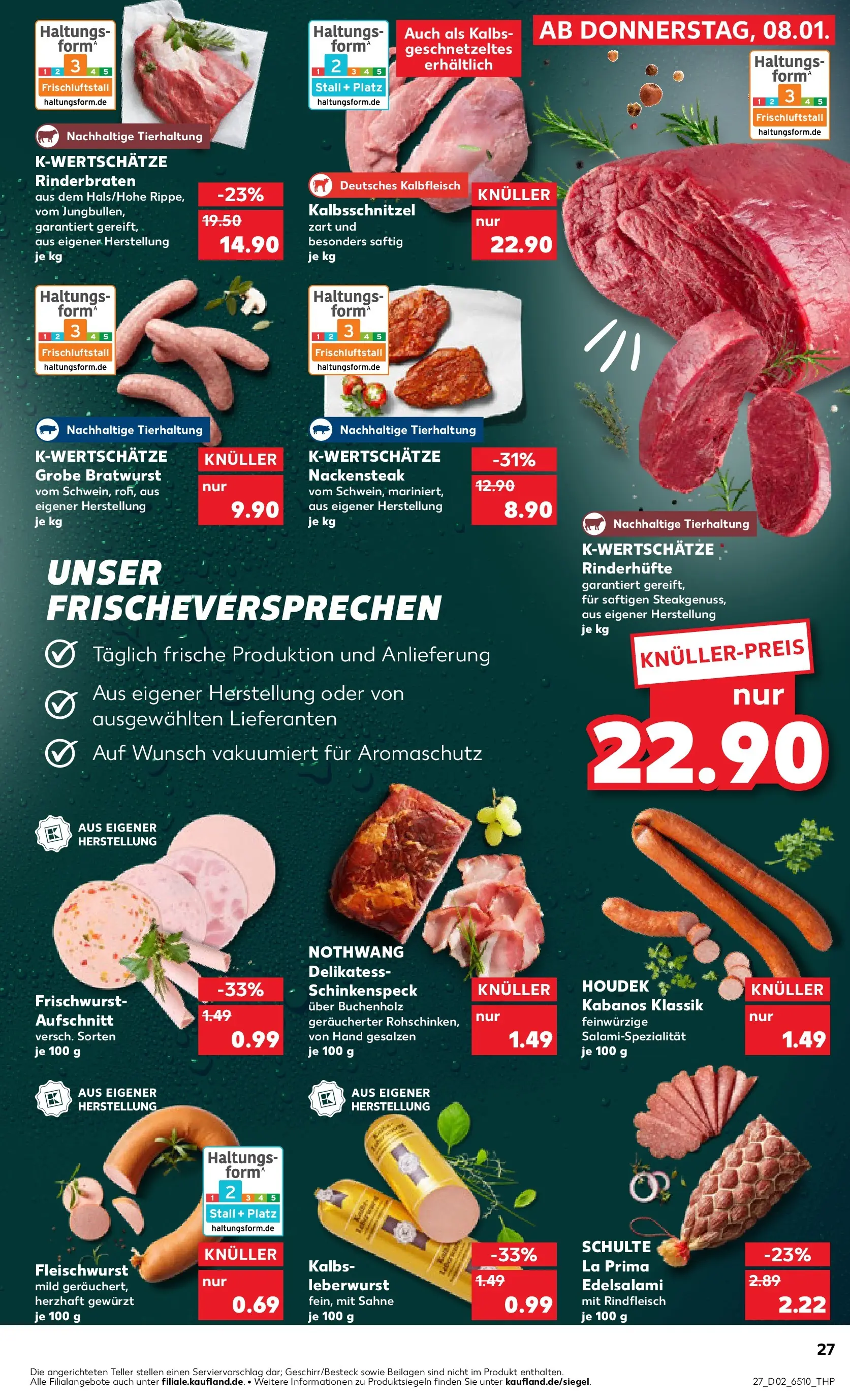 Prospekt Kaufland ab 08.01.2026 » Angebote Online zum Blättern | Seite: 27 | Produkte: Bratwurst, Rindfleisch, Steak, Sahne