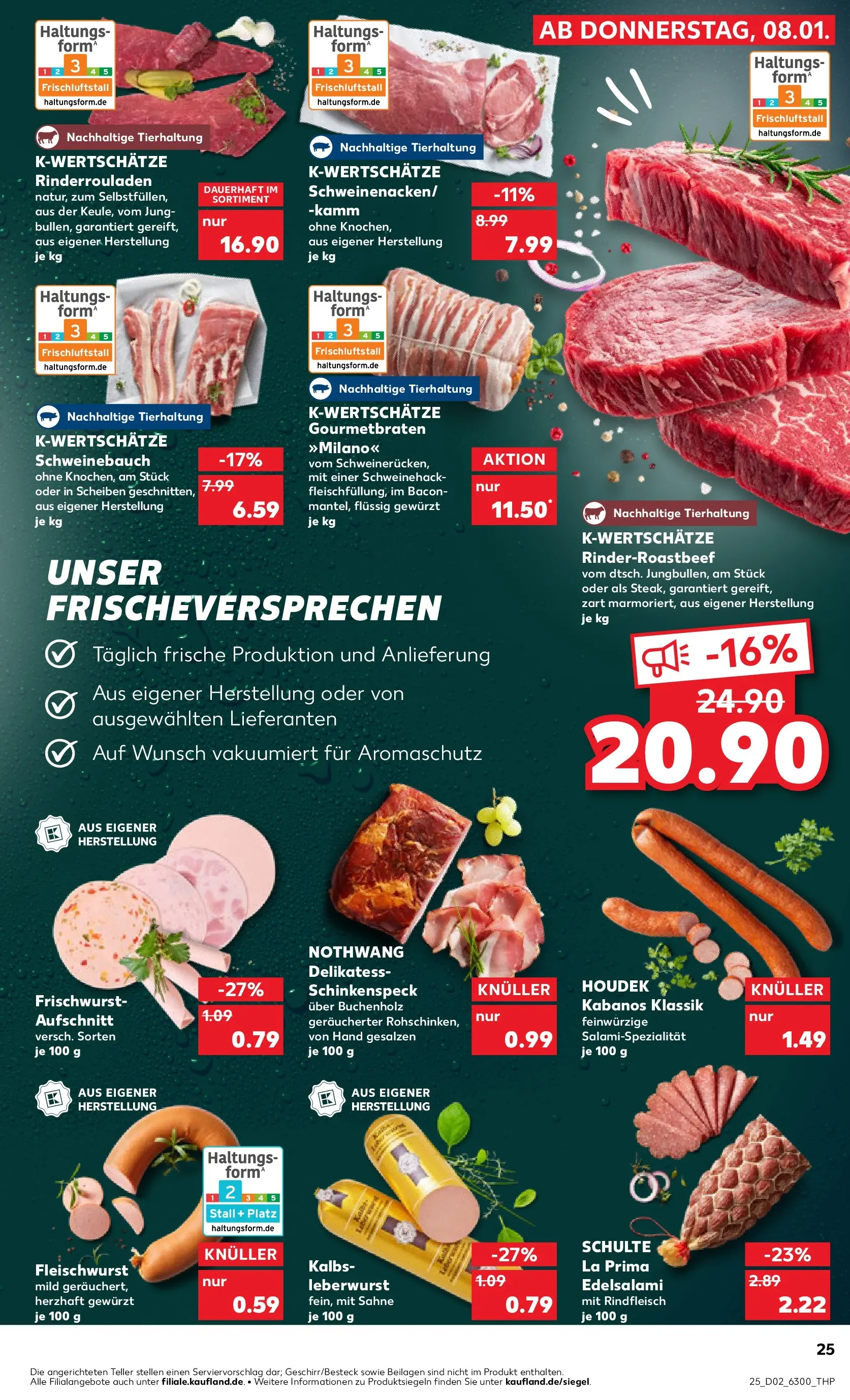 Prospekt Kaufland ab 08.01.2026 » Angebote Online zum Blättern | Seite: 25 | Produkte: Rinderrouladen, Schweinebauch, Salami, Sahne