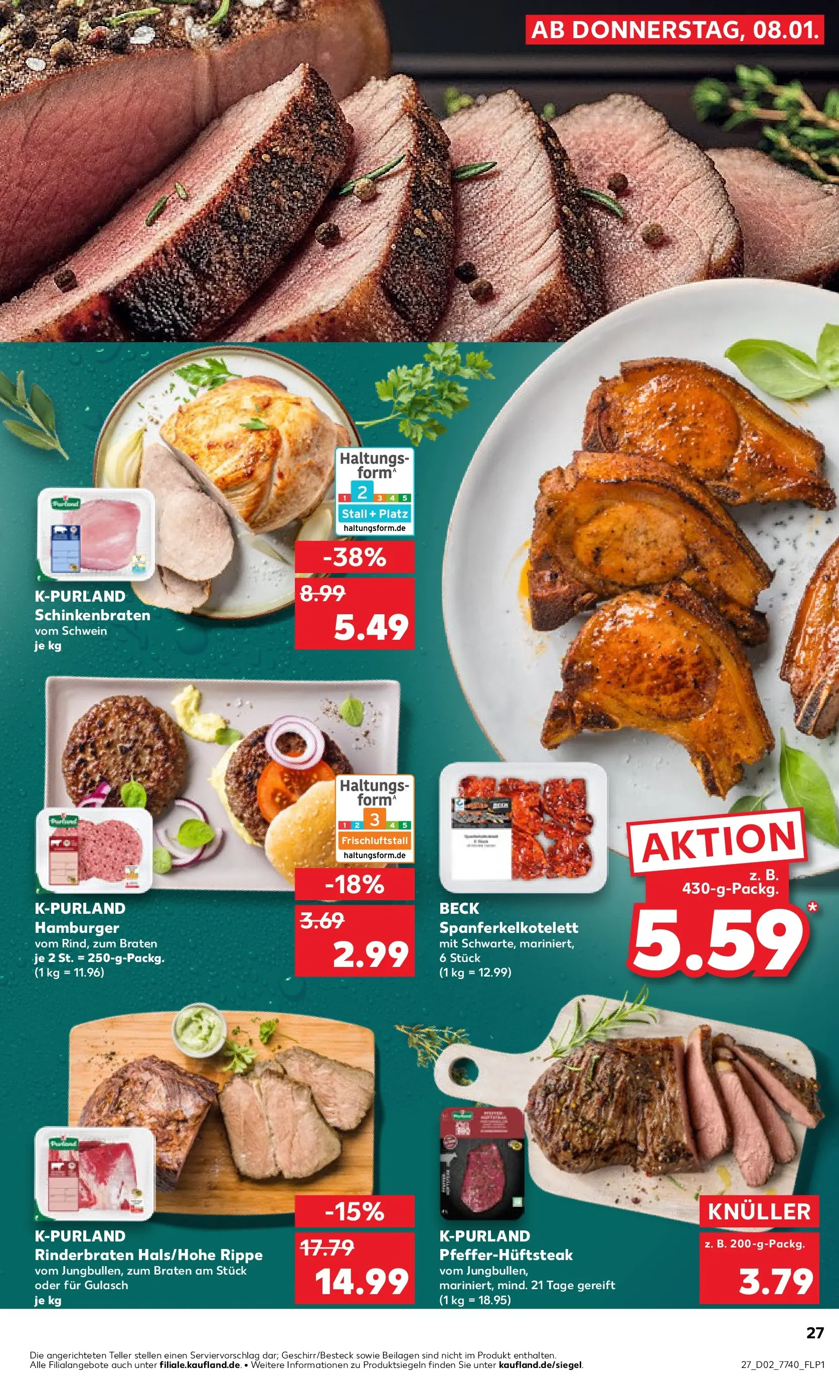 Prospekt Kaufland ab 08.01.2026 » Angebote Online zum Blättern | Seite: 27 | Produkte: Rinderbraten, Burger, Gulasch, Steak