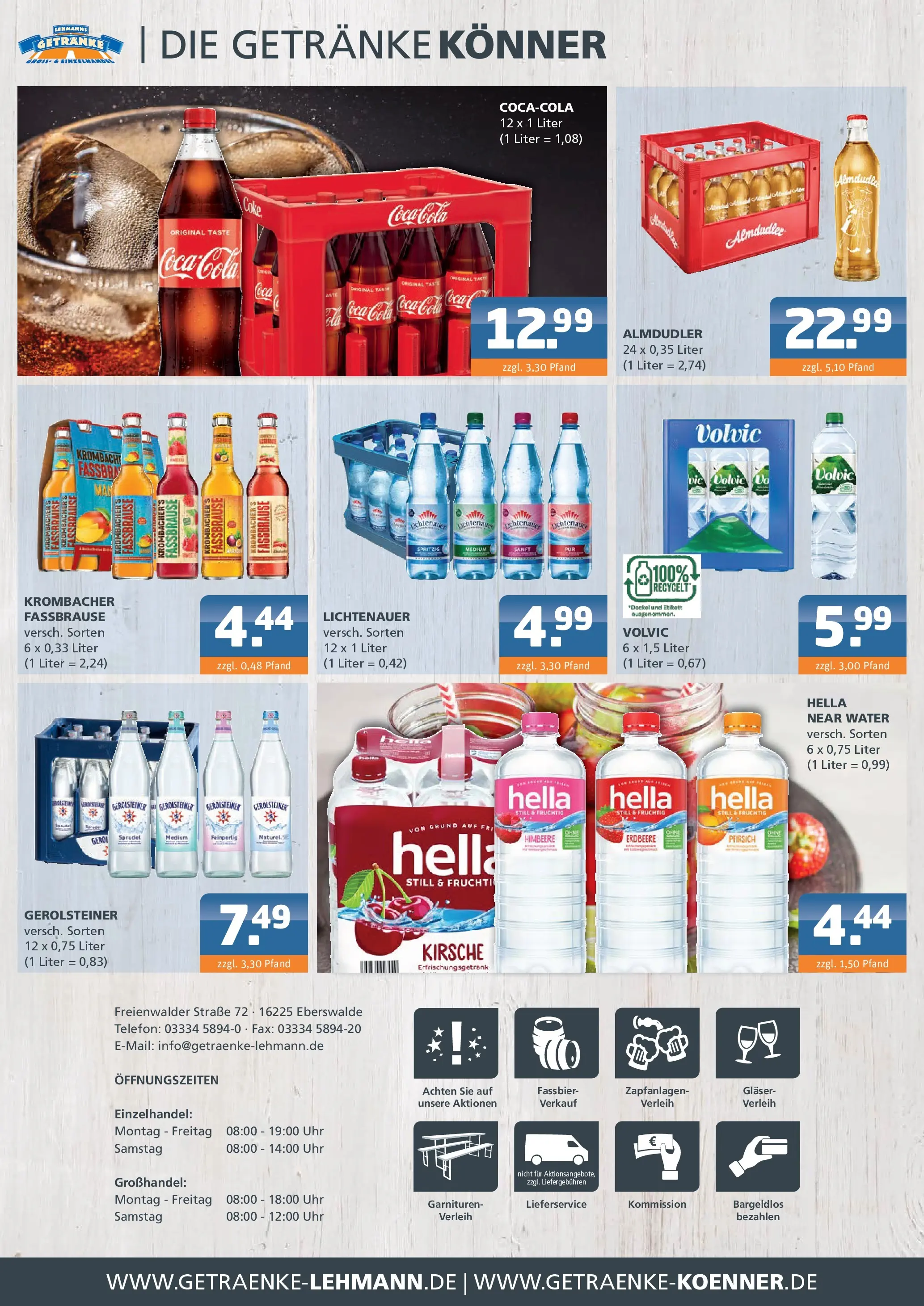 Entdecke - Getränke Lehmann: Getränkeangebote (ab 01.01.2026) zum Blättern | Seite: 4 | Produkte: Hella, Pfirsich, Volvic, Telefon