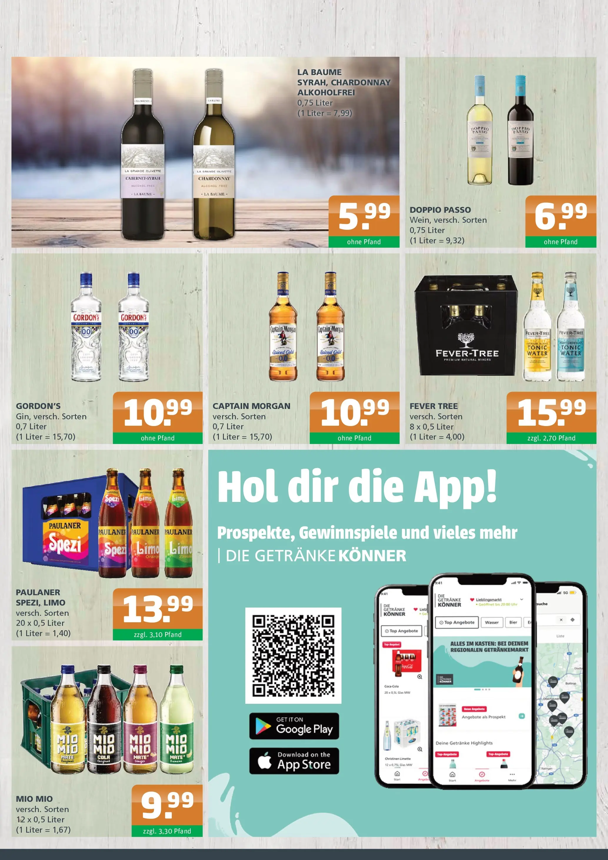 Entdecke - Getränke A-Z: Getränkeangebote (ab 01.01.2026) zum Blättern | Seite: 3 | Produkte: Wasser, Doppio Passo, Captain morgan, Paulaner