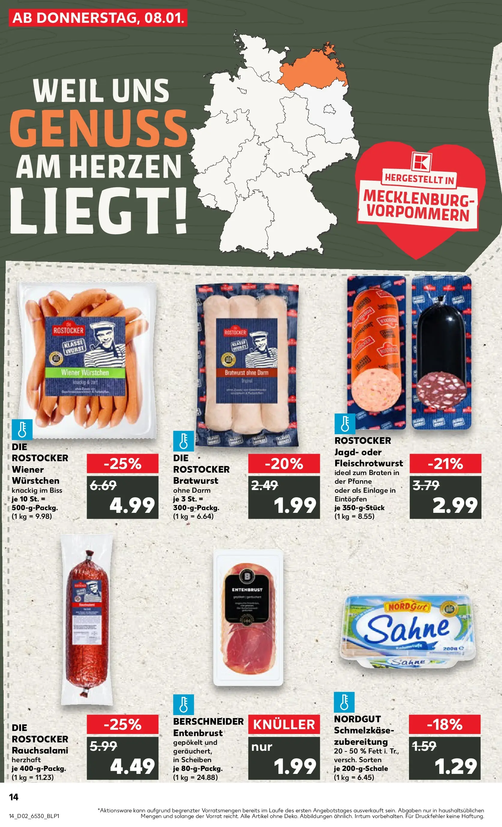 Prospekt Kaufland ab 08.01.2026 » Angebote Online zum Blättern | Seite: 14 | Produkte: Wiener wurstchen, Bratwurst, Salami, Sahne