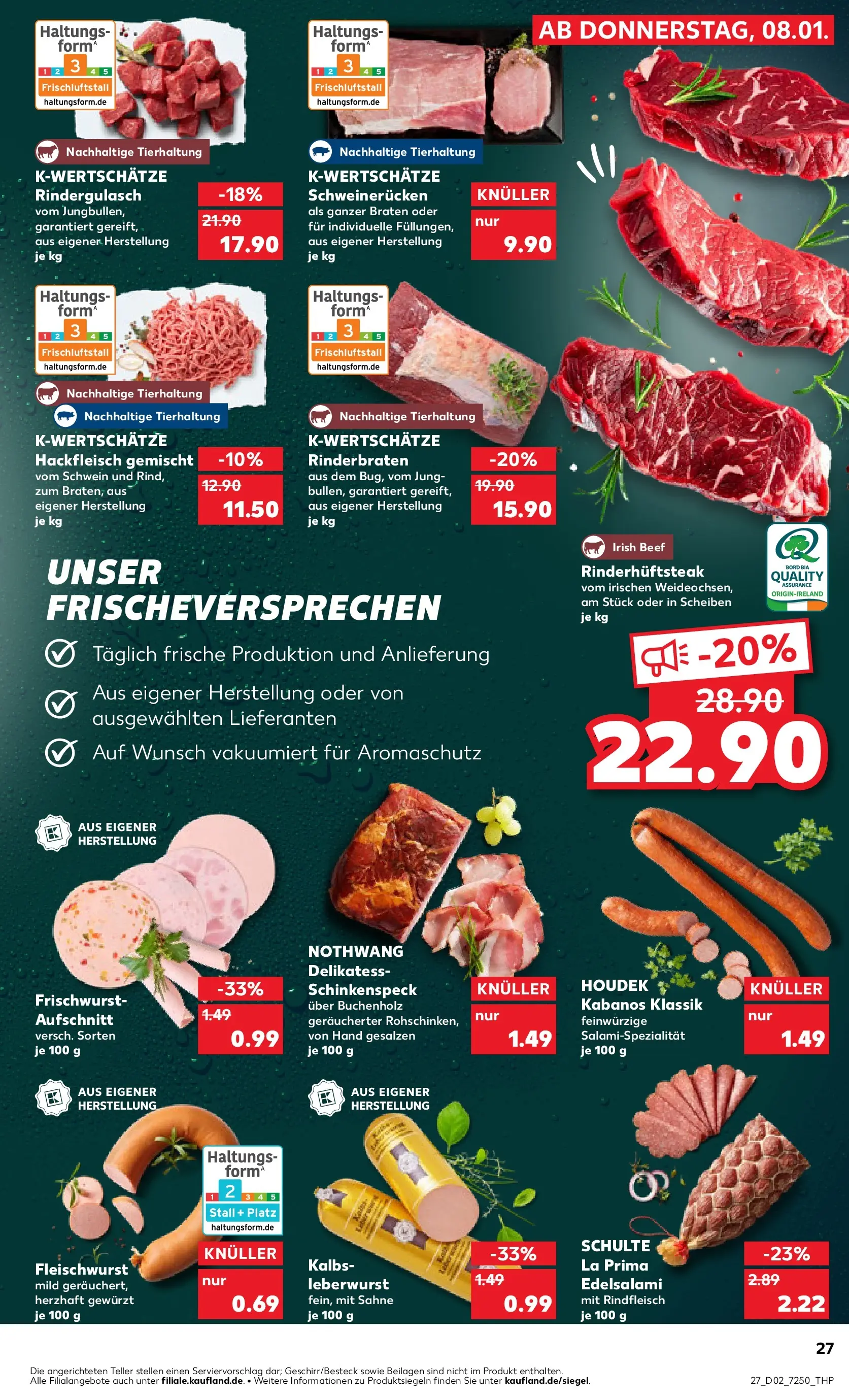 Prospekt Kaufland ab 08.01.2026 » Angebote und Werbung Online | Seite: 27 | Produkte: Rinderbraten, Salami, Rindfleisch, Hackfleisch Prospekt Kaufland ab 08.01.2026 » Angebote Online zum Blättern | Seite: 27 | Produkte: Rinderbraten, Salami, Rindfleisch, Hackfleisch