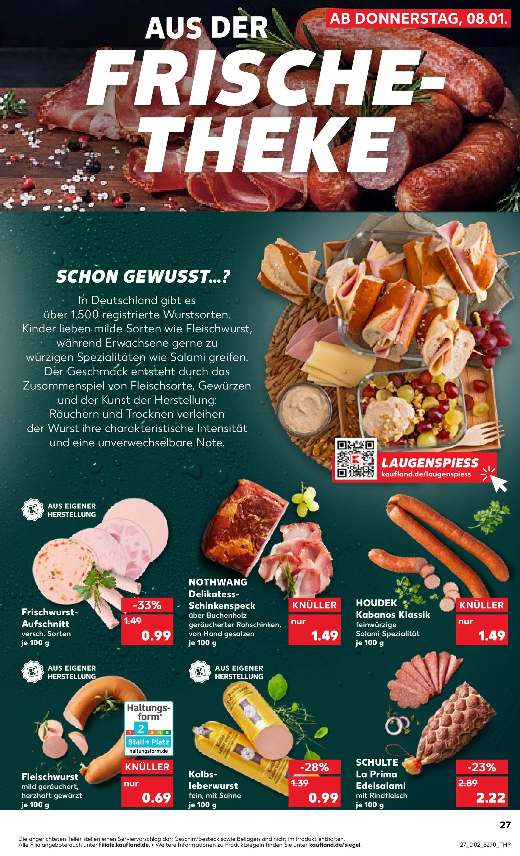 Prospekt Kaufland ab 08.01.2026 » Angebote und Werbung Online | Seite: 27 | Produkte: Theke, Salami, Rindfleisch, Sahne Prospekt Kaufland ab 08.01.2026 » Angebote Online zum Blättern | Seite: 27 | Produkte: Theke, Salami, Rindfleisch, Sahne