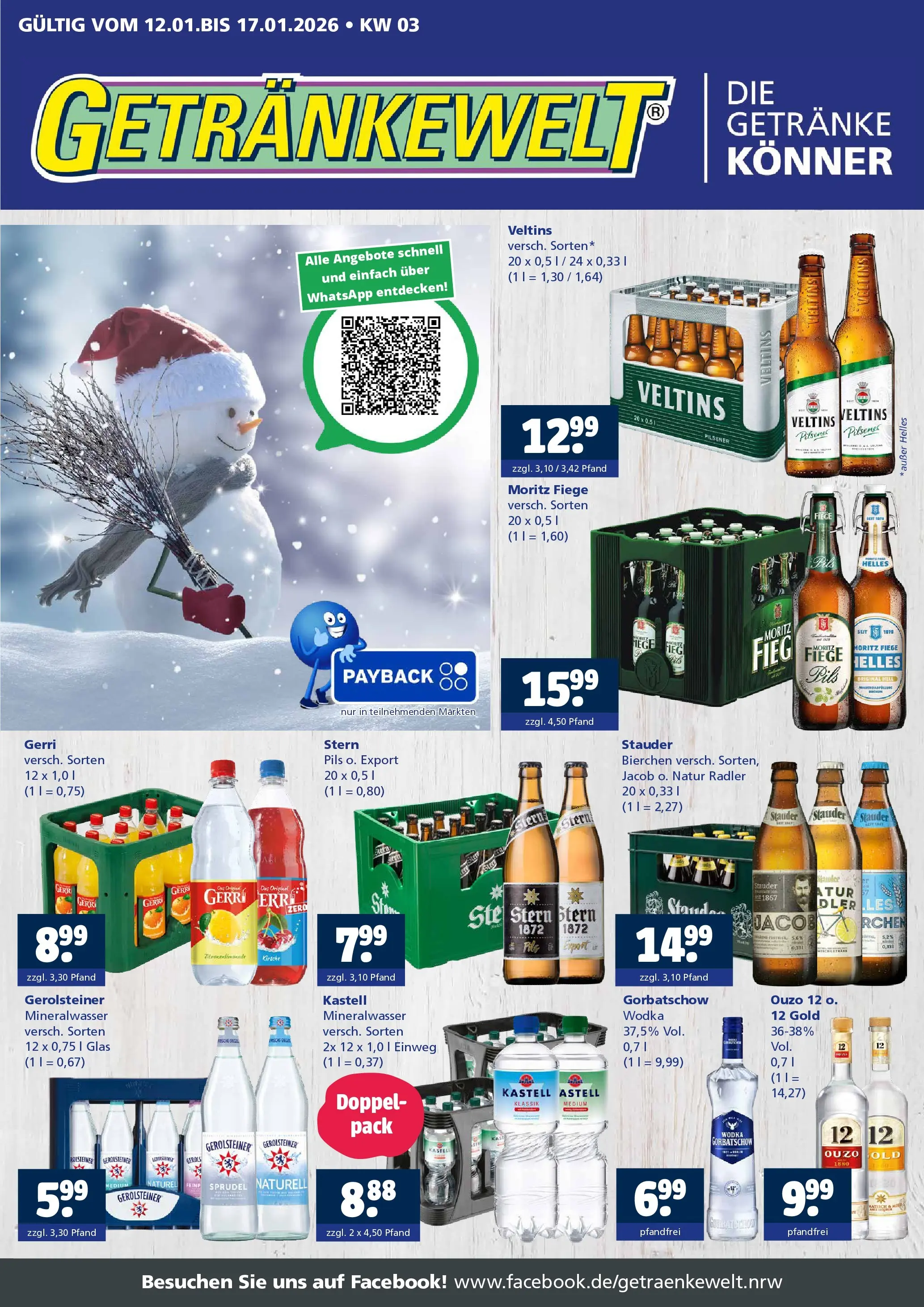 Entdecke - Getränkewelt HSE: Getränkeangebote (ab 11.01.2026) zum Blättern | Seite: 1 | Produkte: Ouzo 12, Pils, Mineralwasser, Wodka