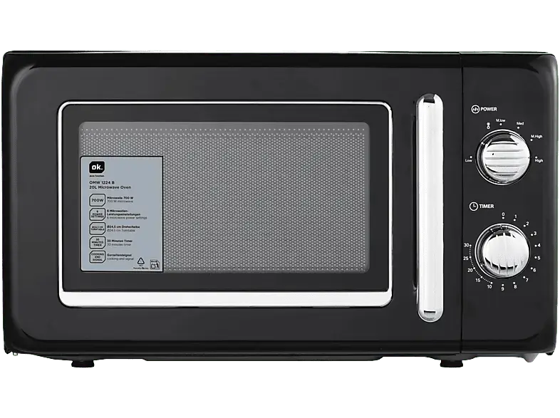 ok. OMW 1224 B Retro Mikrowelle (700 Watt, Freistehend, 20 l, Schwarz)