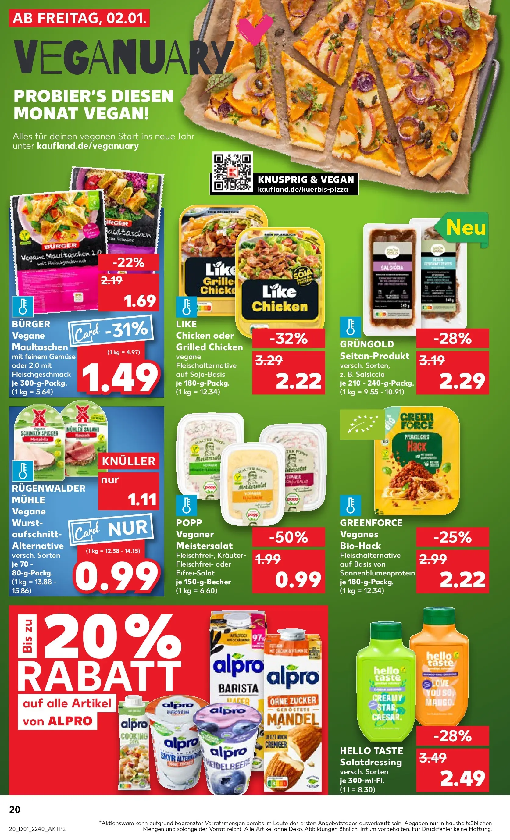 Prospekt Kaufland ab 05.01.2026 » Angebote Online zum Blättern | Seite: 20 | Produkte: Burger, Alpro, Gemüse, Wurst
