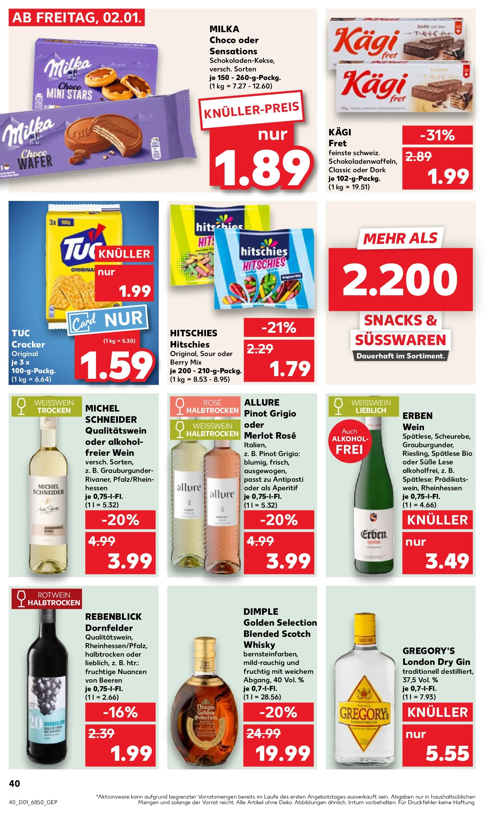 Prospekt Kaufland ab 05.01.2026 » Angebote Online zum Blättern | Seite: 40 | Produkte: Whisky, Rotwein halbtrocken, Merlot, Milka