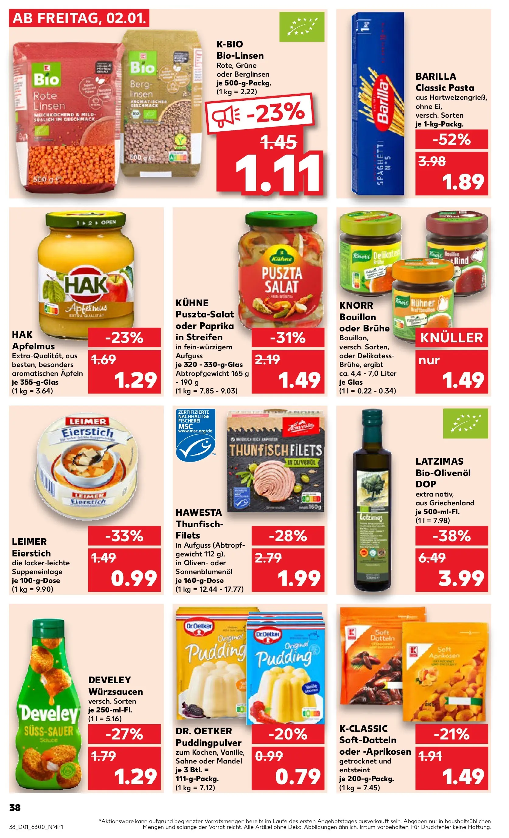 Prospekt Kaufland ab 05.01.2026 » Angebote Online zum Blättern | Seite: 38 | Produkte: Sonnenblumenol, Olivenol, Pudding, Paprika