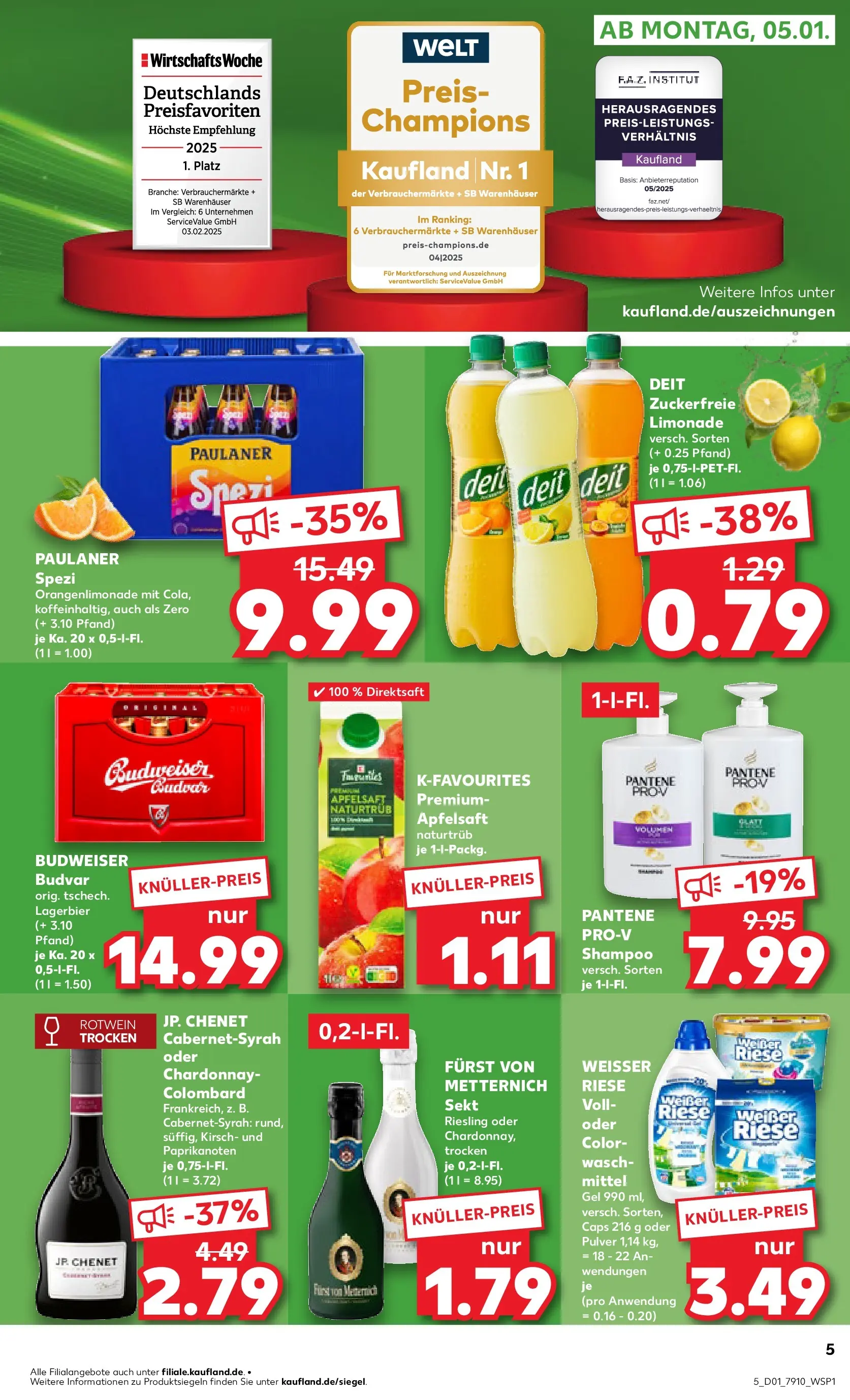 Prospekt Kaufland ab 05.01.2026 » Angebote Online zum Blättern | Seite: 5 | Produkte: Furst von metternich, Paulaner spezi, Shampoo, Apfelsaft