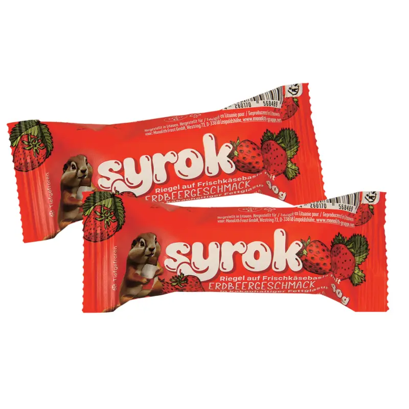 Riegel auf Frischk&auml;sebasis mit Erdbeergeschmack, in kakaohaltiger Fettglasur, tiefgefroren