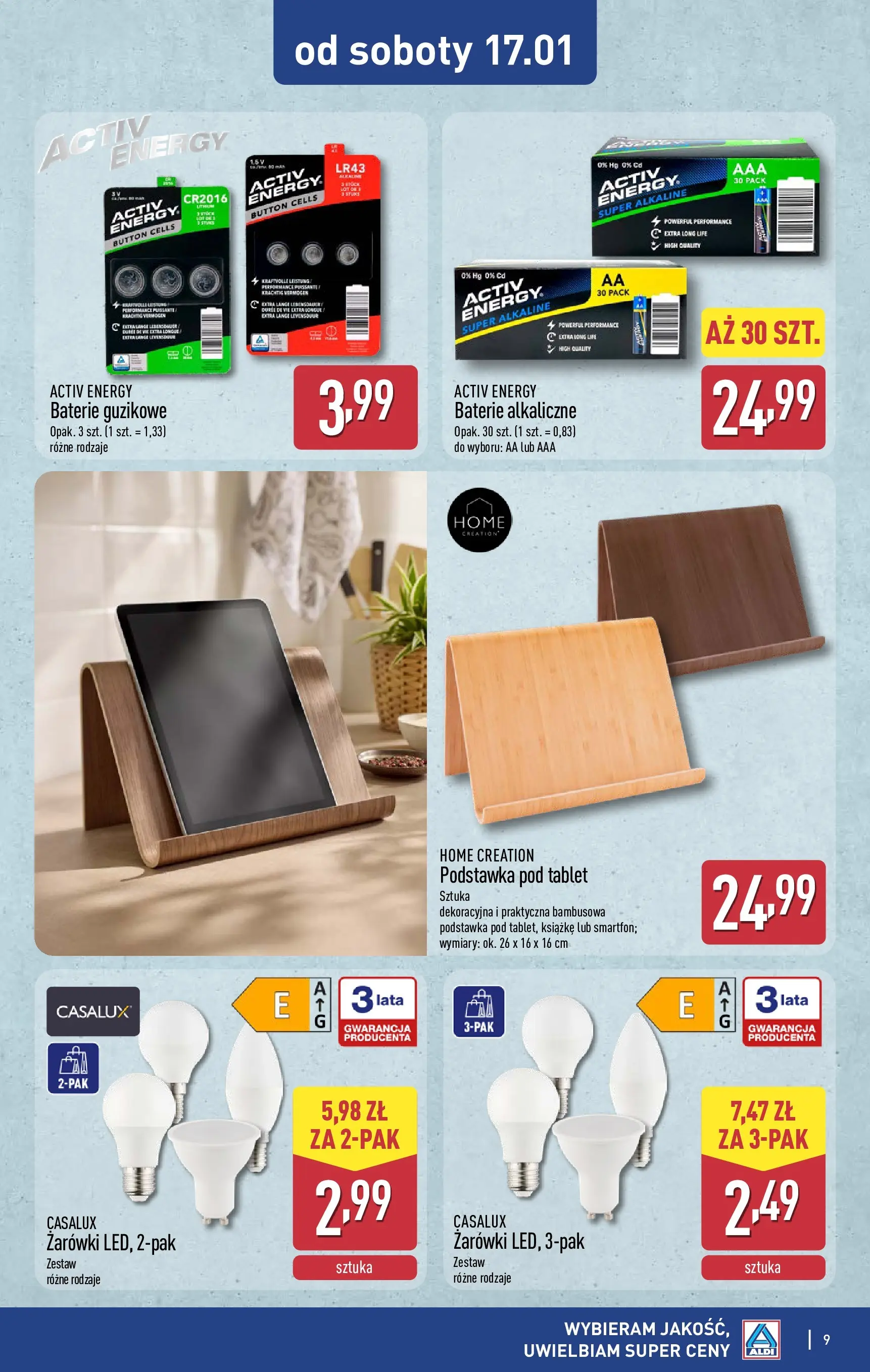 Aldi Gazetka - Hity od Środy i od Soboty od 14.01.2026 - Ulotka PDF, promocje | Strona: 9 | Produkty: Tablet, Baterie, Żarówki