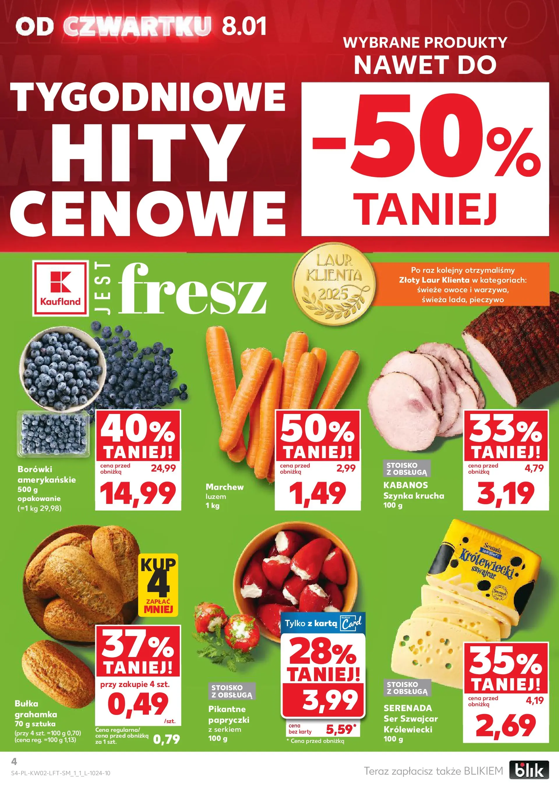 Kaufland gazetka od 08.01.2026 - od jutra PDF | Strona: 4 | Produkty: Pieczywo, Karta, Szynka, Owoce
