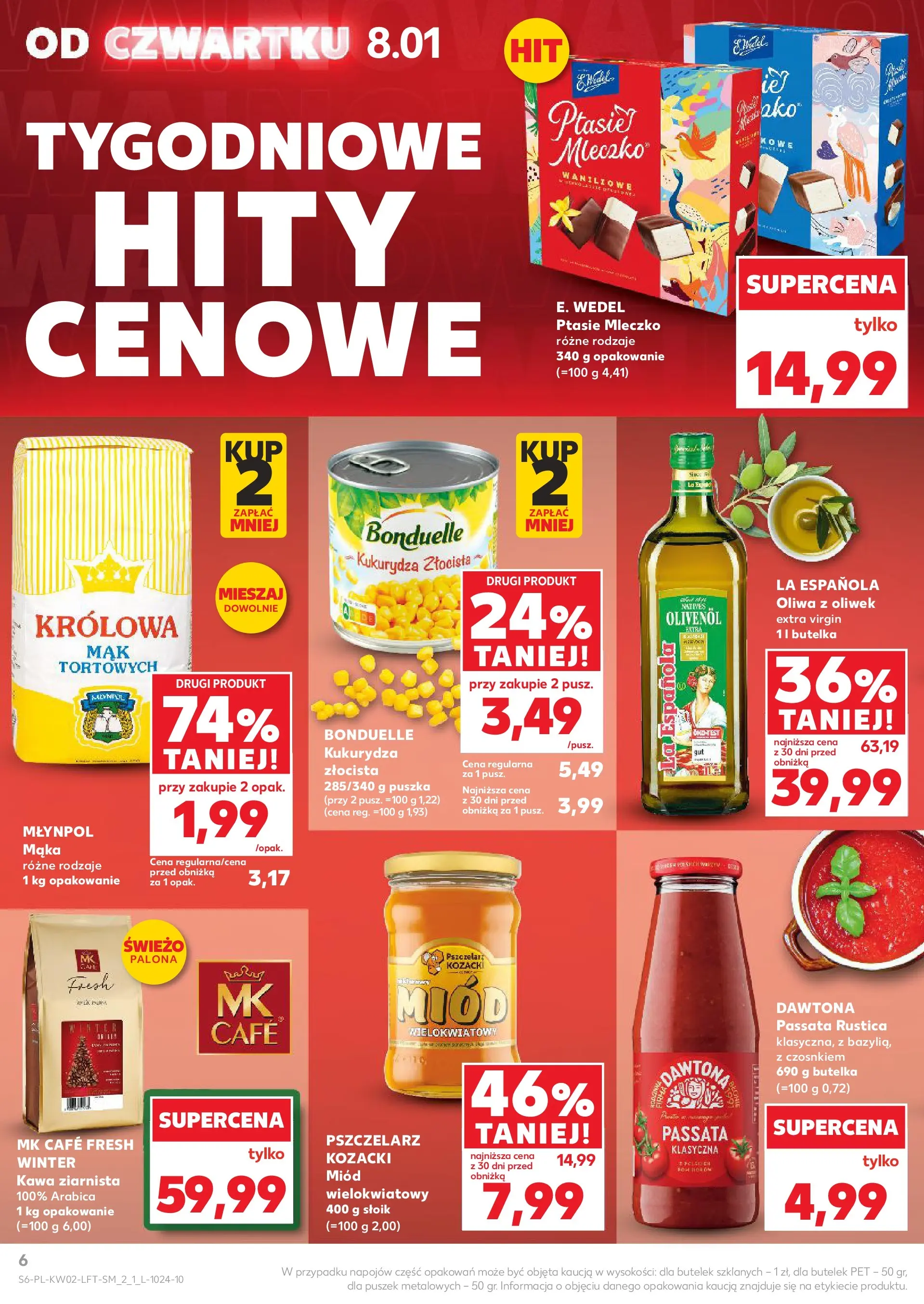 Kaufland gazetka od 08.01.2026 - od jutra PDF | Strona: 6 | Produkty: Oliwa z oliwek, Oliwa z oliwek extra virgin, Ptasie mleczko, Kawa