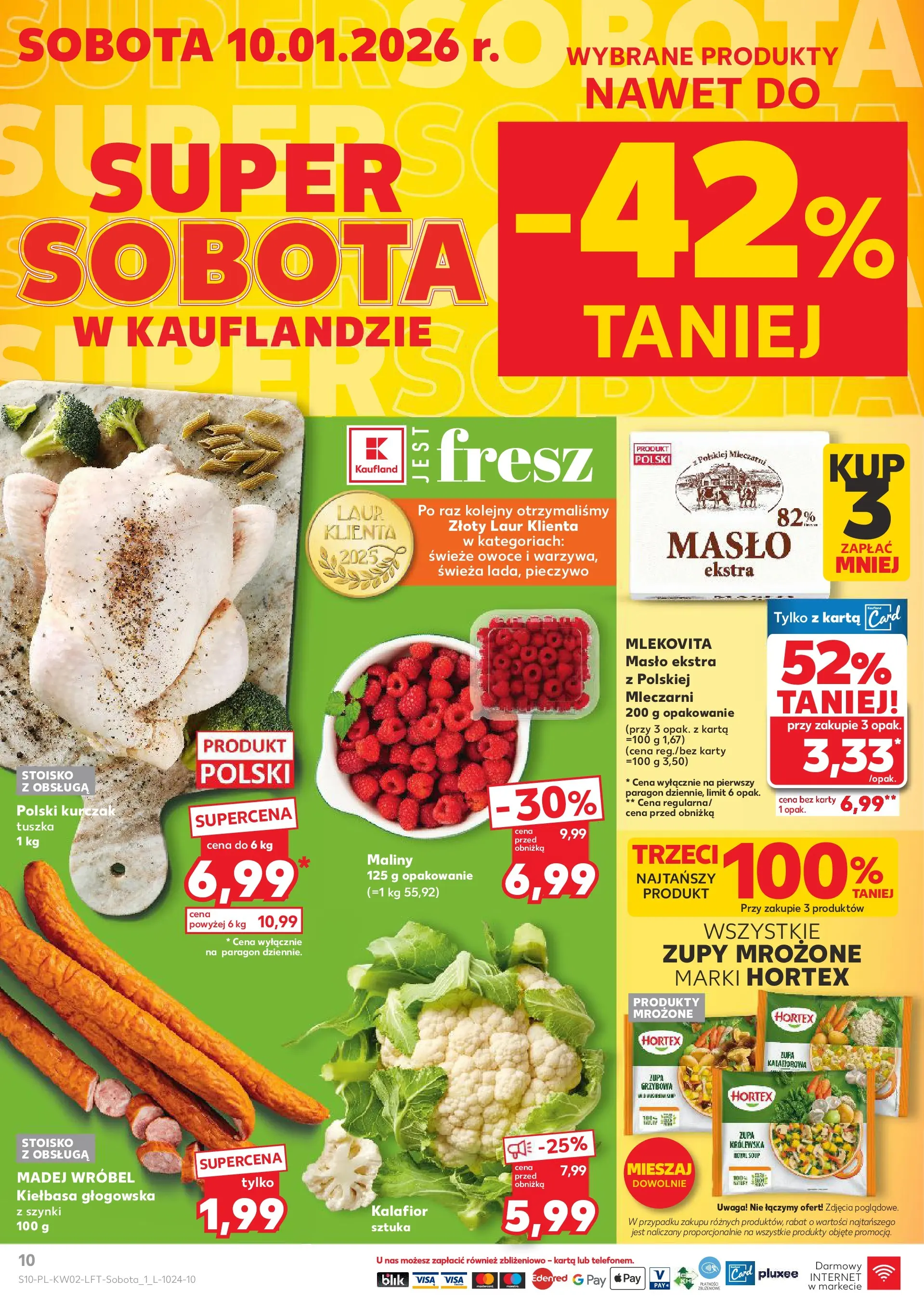 Kaufland gazetka od 08.01.2026 - od jutra PDF | Strona: 10 | Produkty: Kiełbasa, Karta, Maliny, Masło