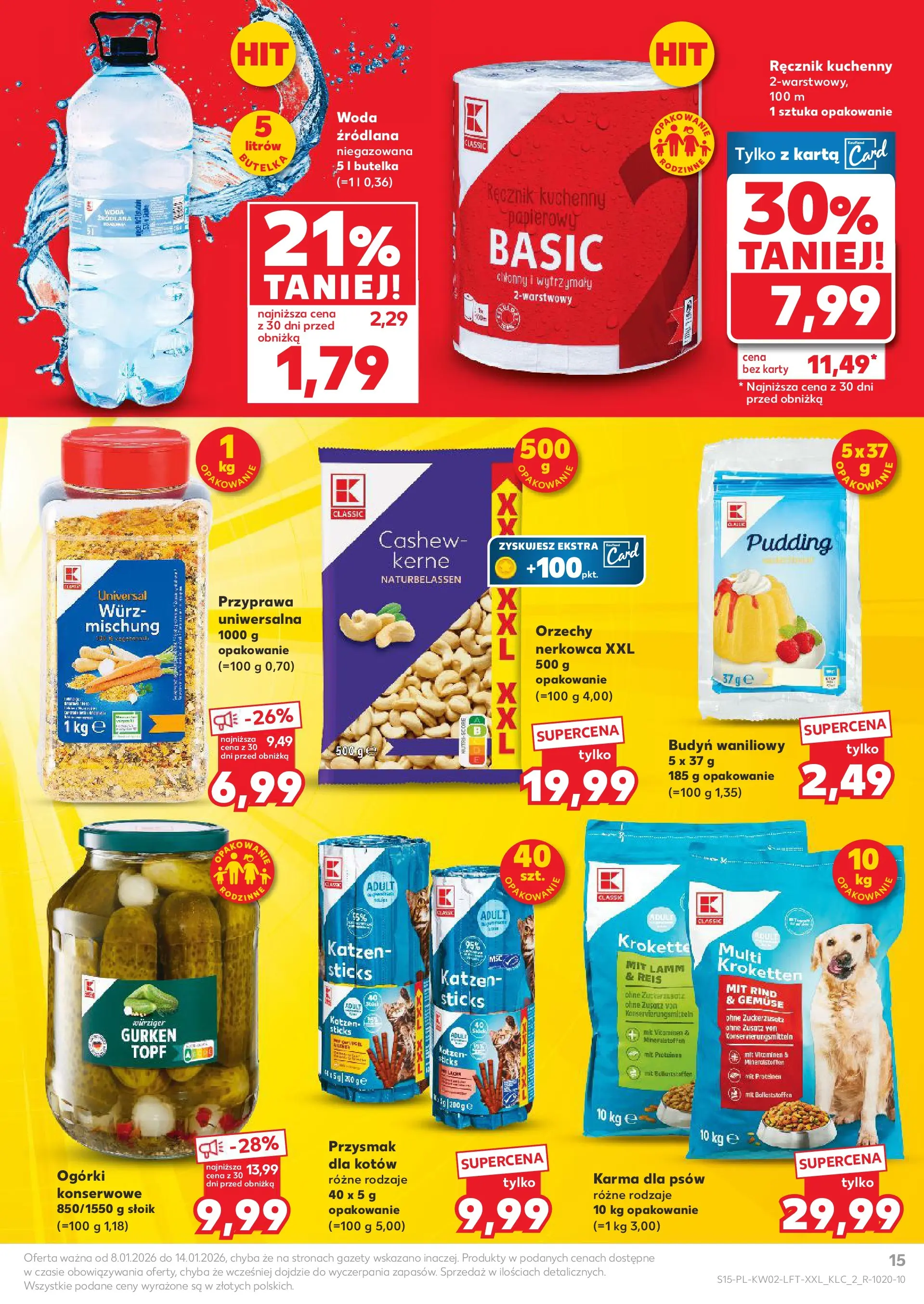 Kaufland gazetka od 08.01.2026 - od jutra PDF | Strona: 15 | Produkty: Orzechy, Ogórki, Karma dla psów, Woda