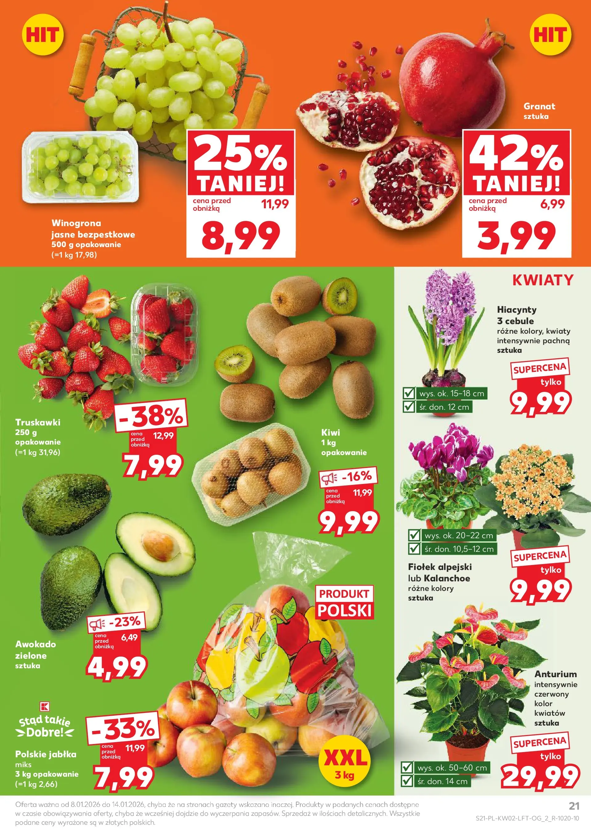 Kaufland gazetka od 08.01.2026 - od jutra PDF | Strona: 21 | Produkty: Winogrona, Kalanchoe, Jabłka, Truskawki