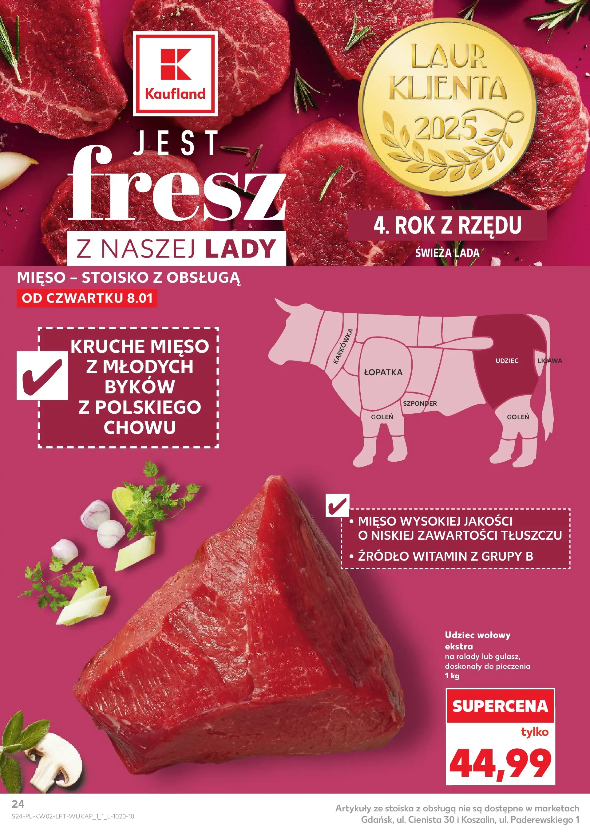 Kaufland gazetka od 08.01.2026 - od jutra PDF | Strona: 24 | Produkty: Karkówka, Mięso