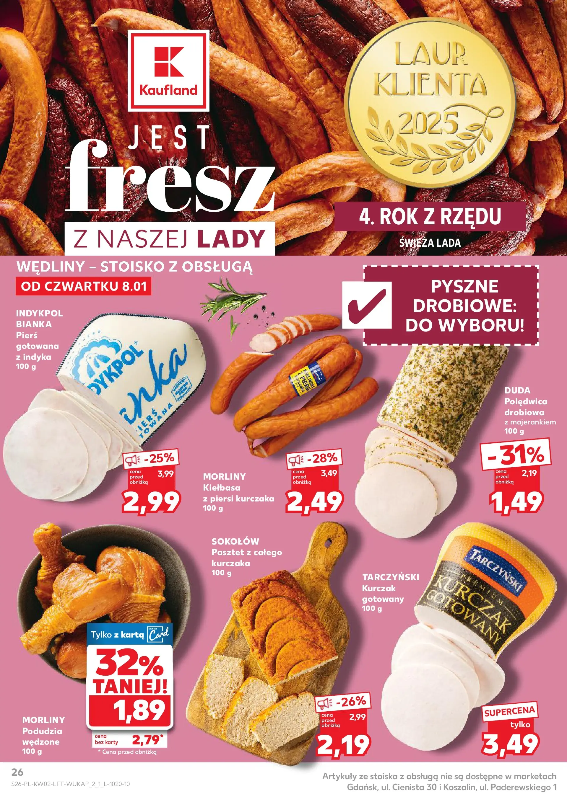 Kaufland gazetka od 08.01.2026 - od jutra PDF | Strona: 26 | Produkty: Kiełbasa, Karta, Kurczak, Piersi