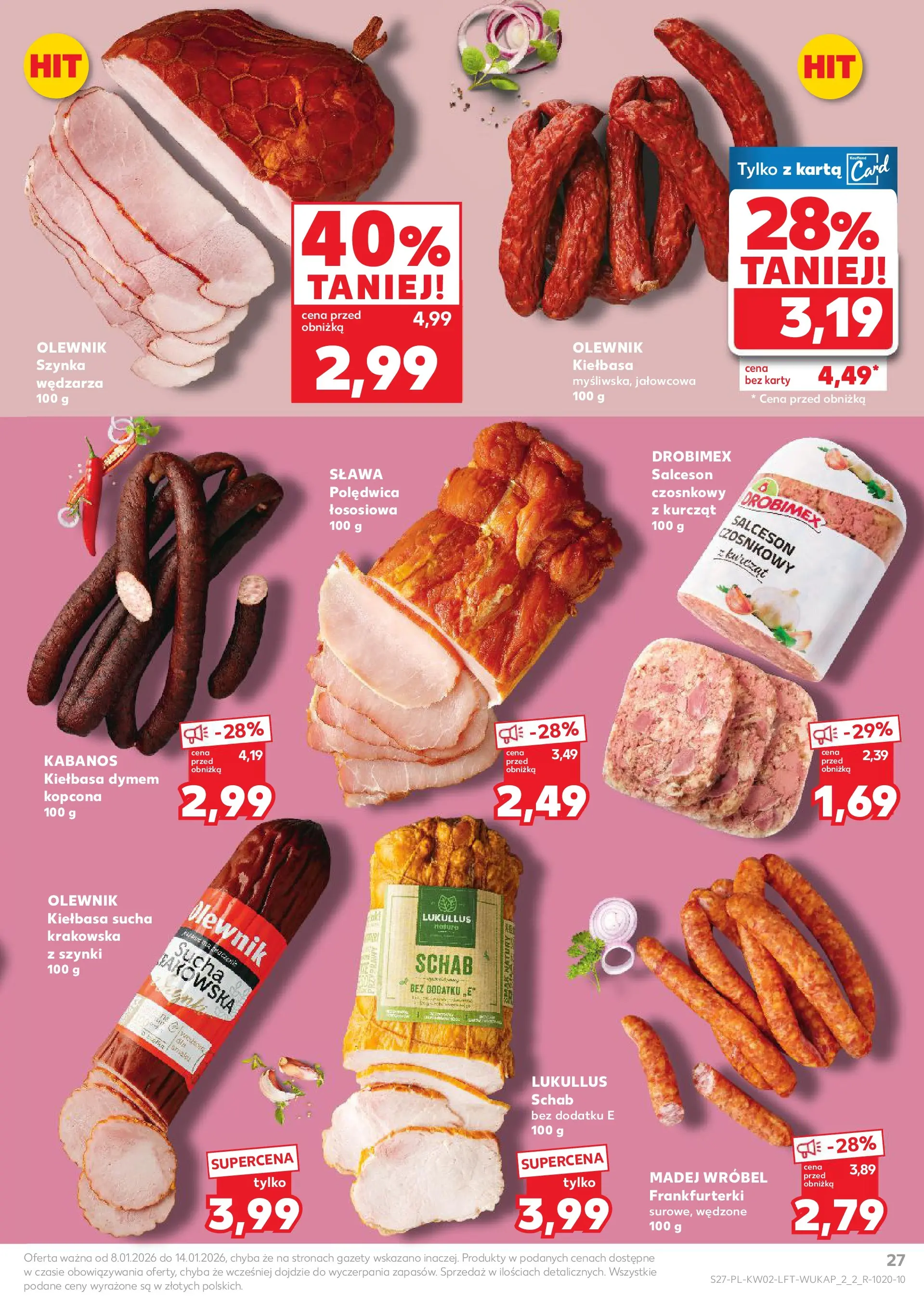 Kaufland gazetka od 08.01.2026 - od jutra PDF | Strona: 27 | Produkty: Kiełbasa, Karta, Schab, Szynka