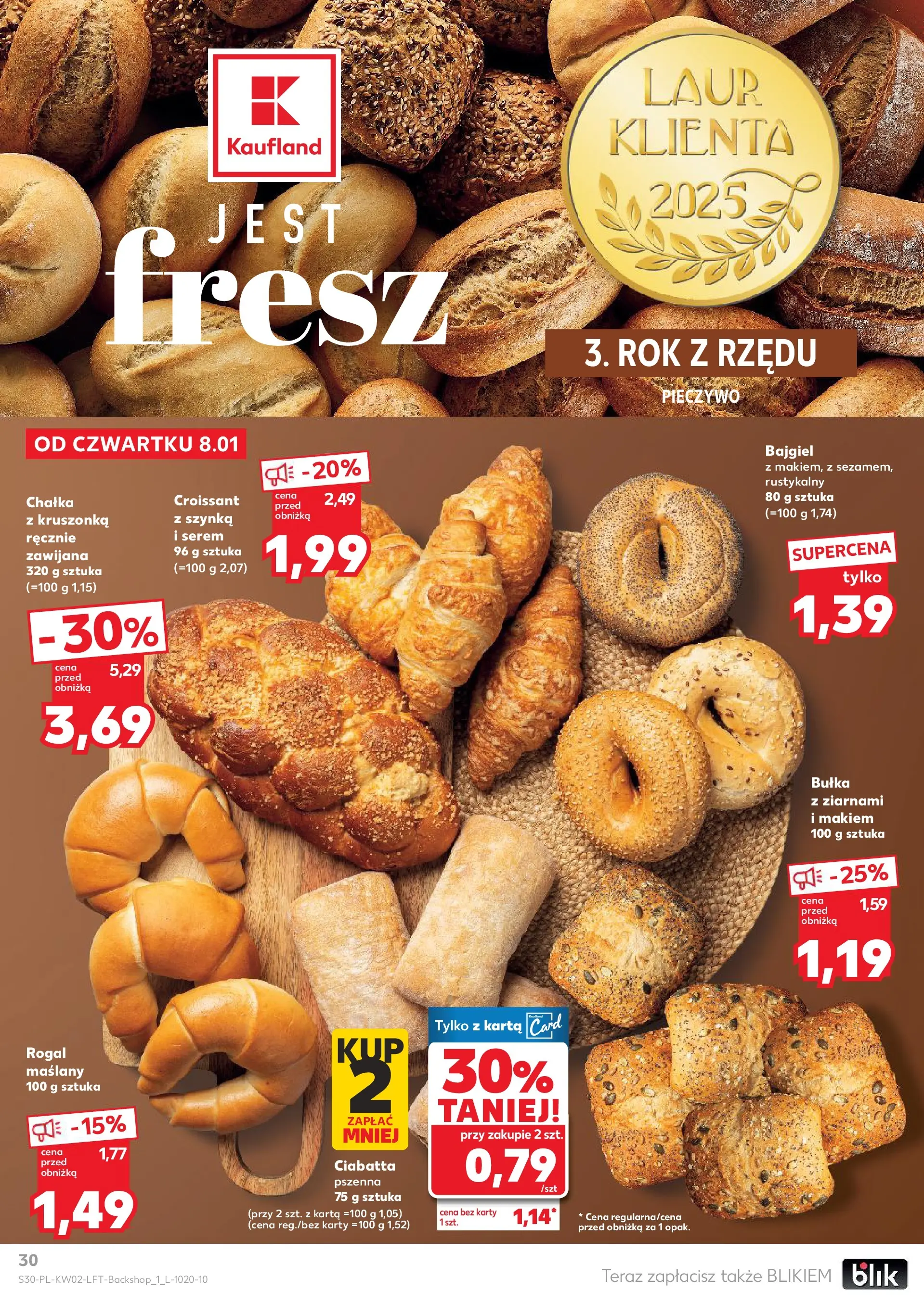Kaufland gazetka od 08.01.2026 - od jutra PDF | Strona: 30 | Produkty: Karta, Szynka, Bułka, Ciabatta