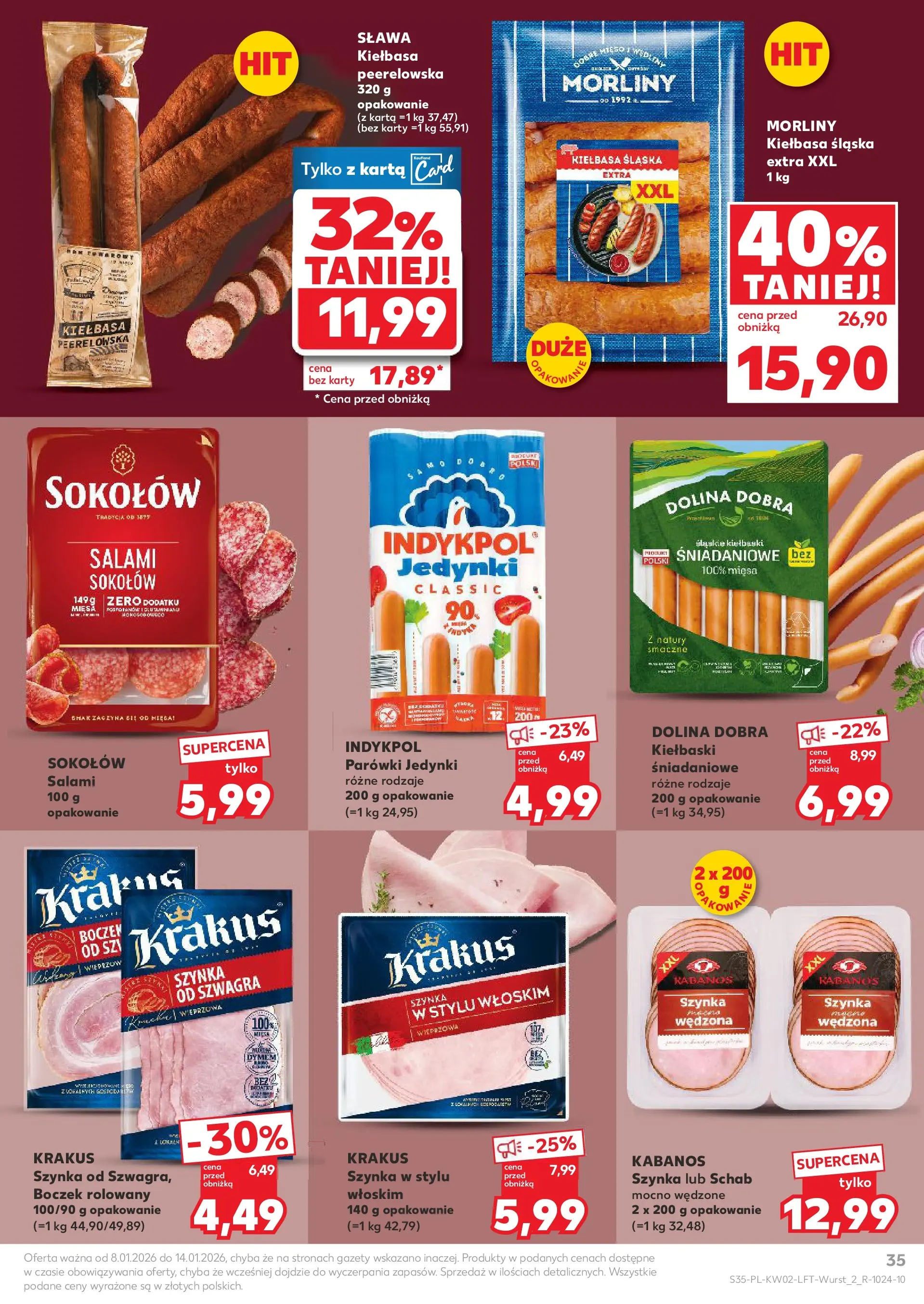 Kaufland gazetka od 08.01.2026 - od jutra PDF | Strona: 35 | Produkty: Karta, Schab, Szynka wieprzowa, Salami