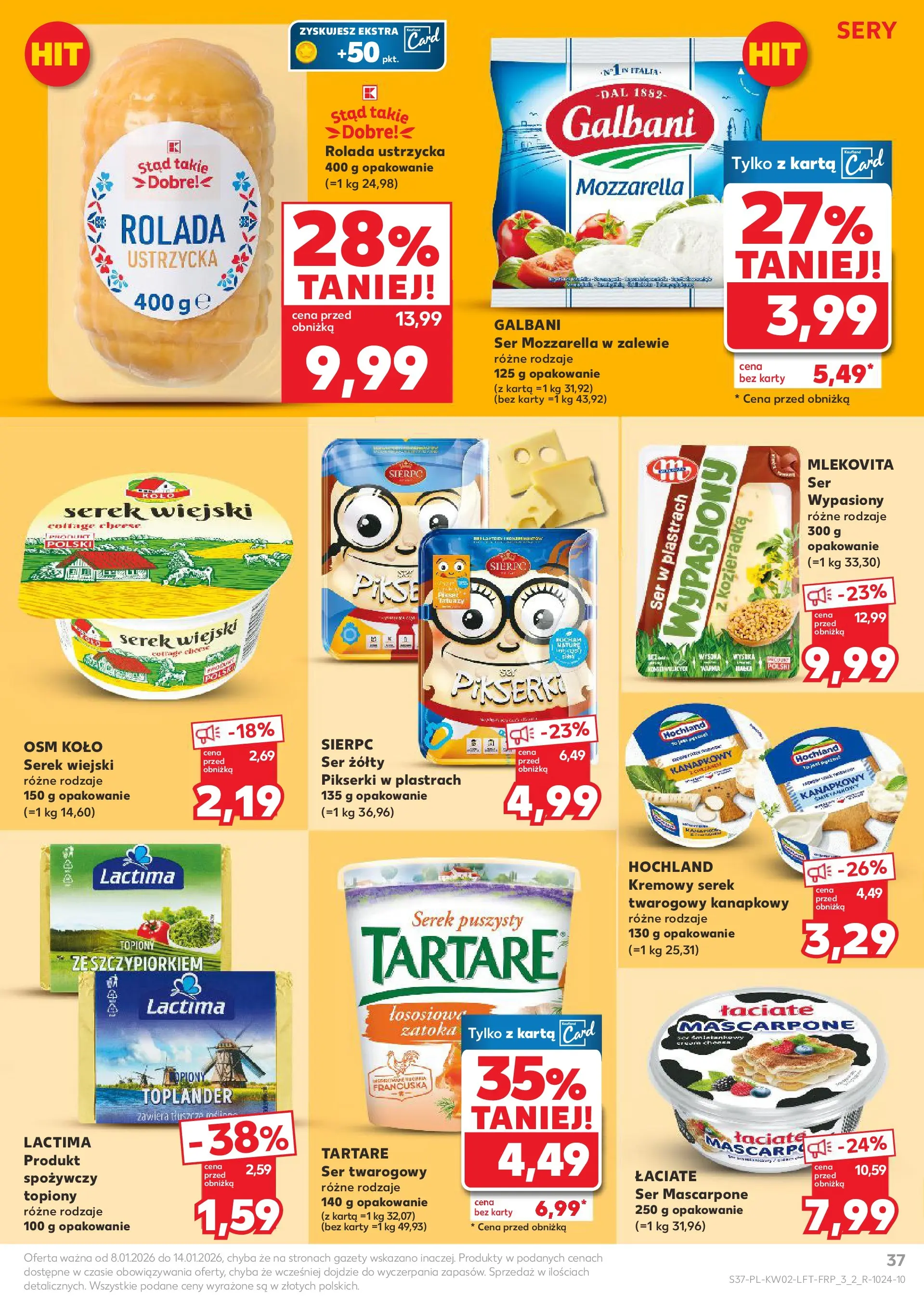 Kaufland gazetka od 08.01.2026 - od jutra PDF | Strona: 37 | Produkty: Ser żółty, Mascarpone, Sery, Mozzarella