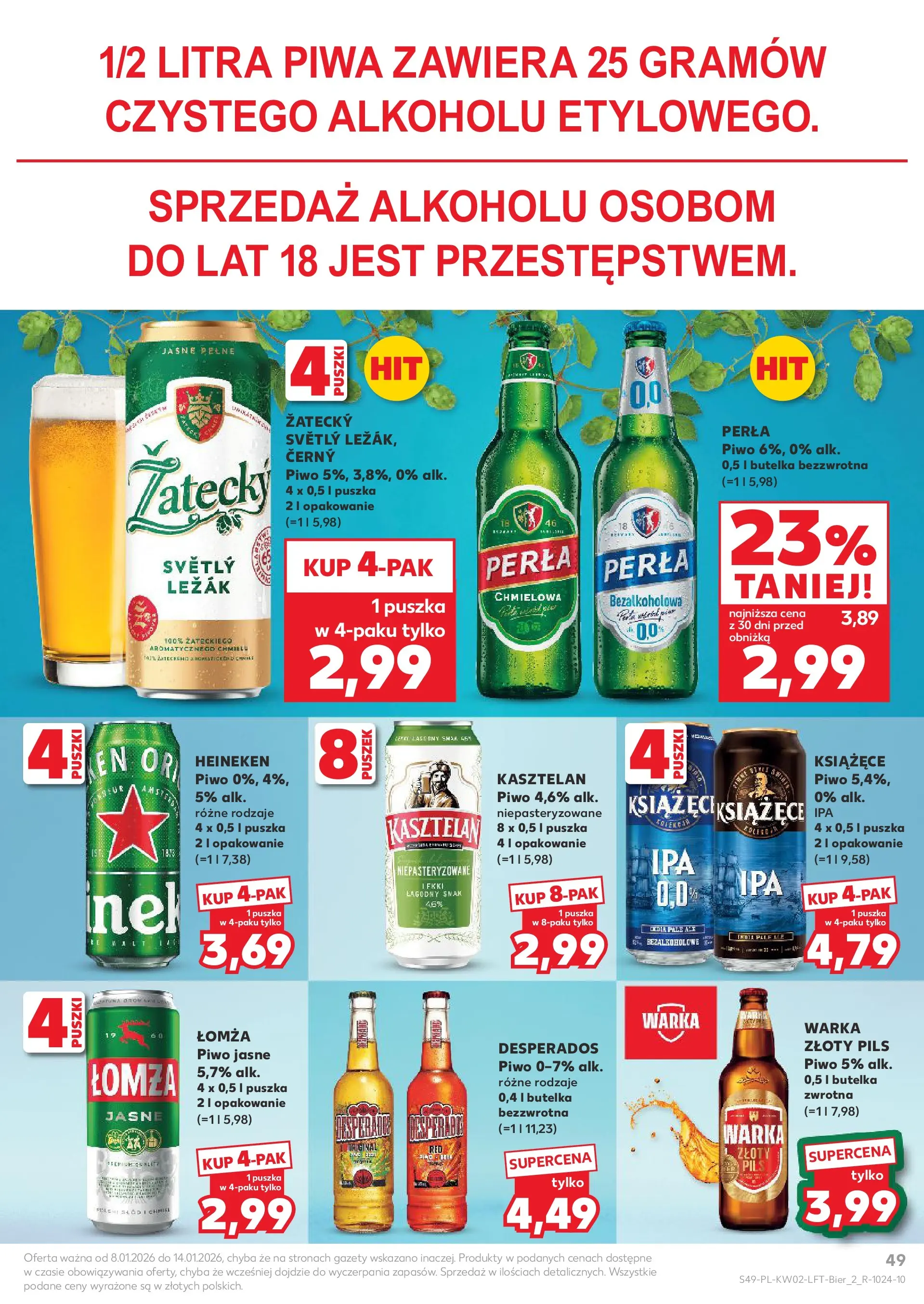 Kaufland gazetka od 08.01.2026 - od jutra PDF | Strona: 49 | Produkty: Leżak, Warka, Piwo, Heineken